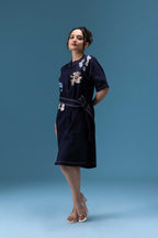 Navy Embroidered Short Dress