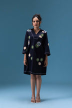Navy Denim Appliqué Dress