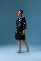 Navy Denim Appliqué Dress