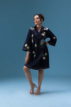Navy Denim Appliqué Dress