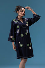 Navy Denim Appliqué Dress