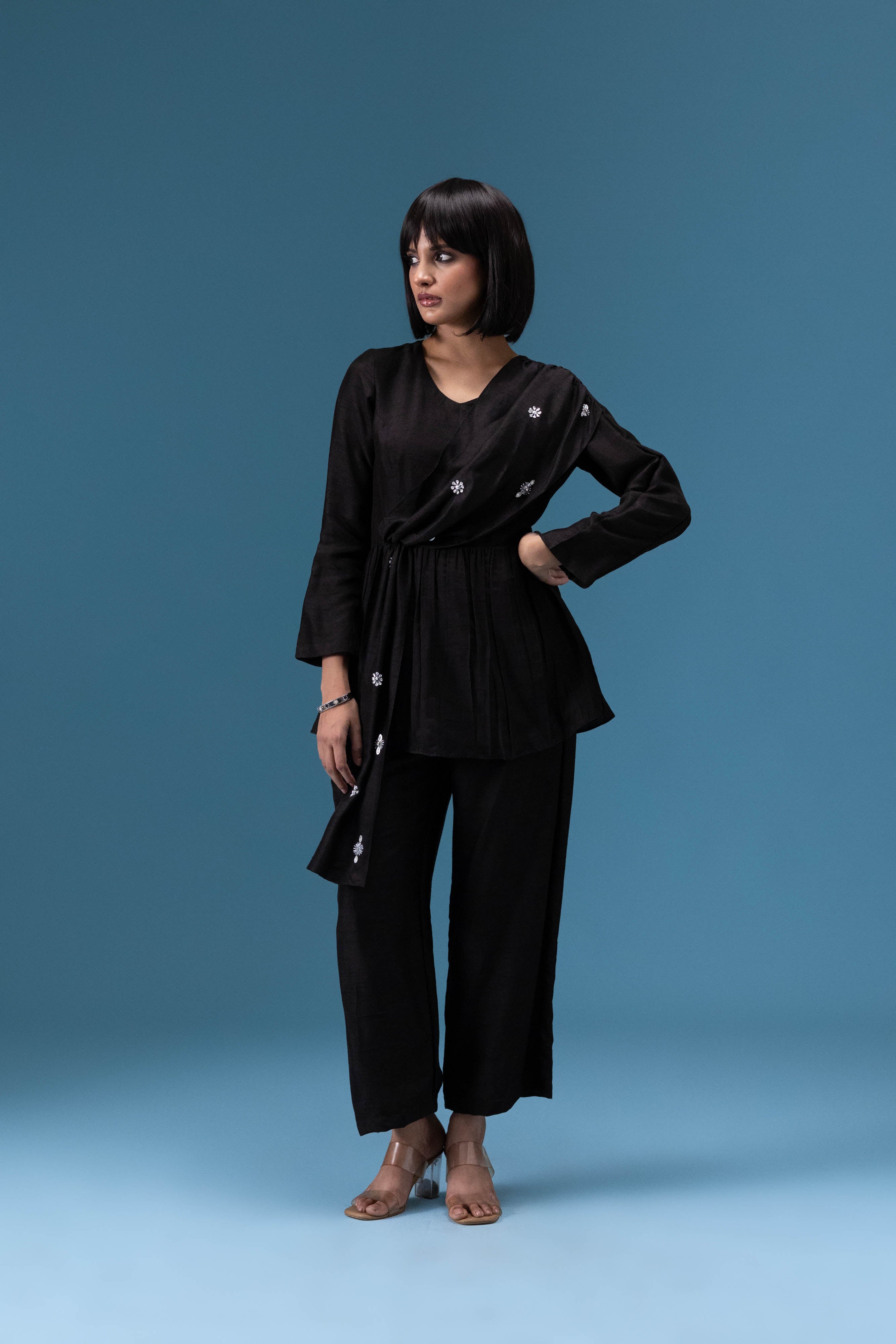 Black Draped Co-ord Set