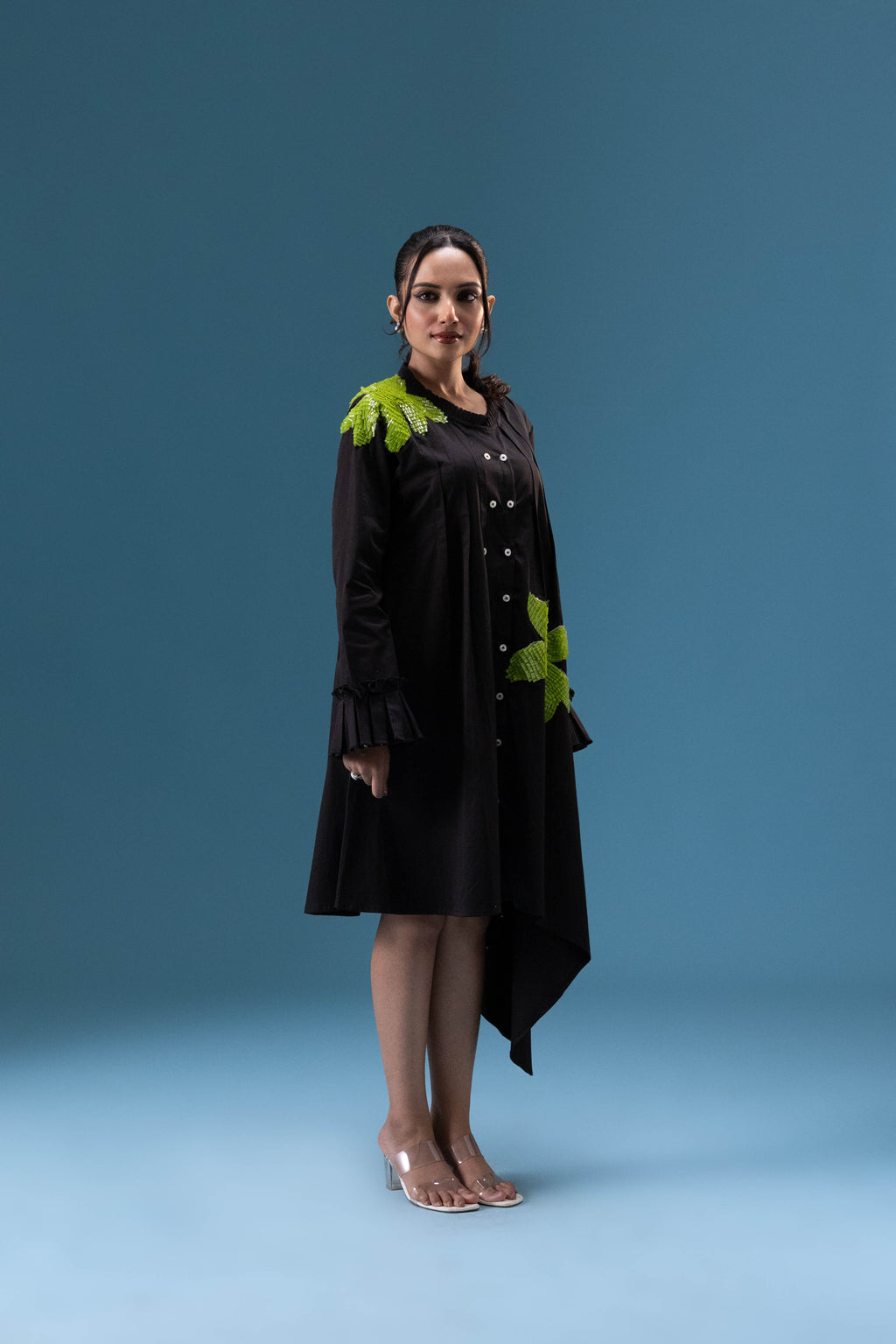 Black Leaf Embellished Midi Dress