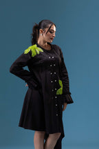 Black Leaf Embellished Midi Dress