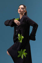 Black Leaf Embellished Midi Dress
