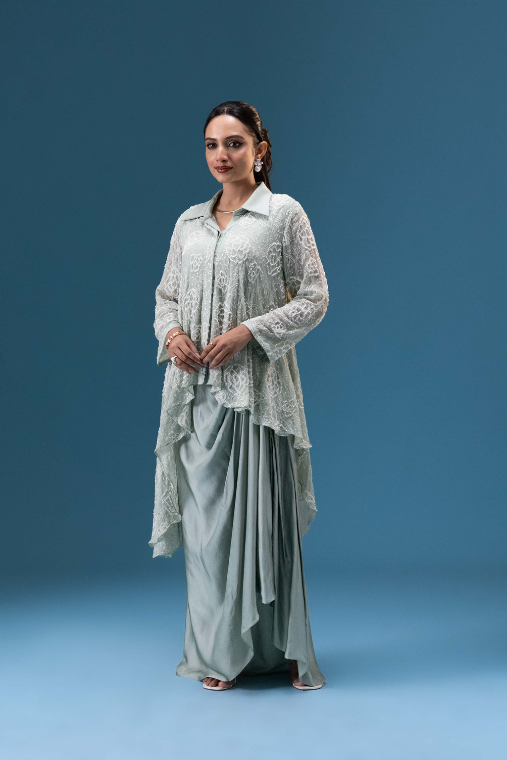 Sage Mist Drape Skirt Set