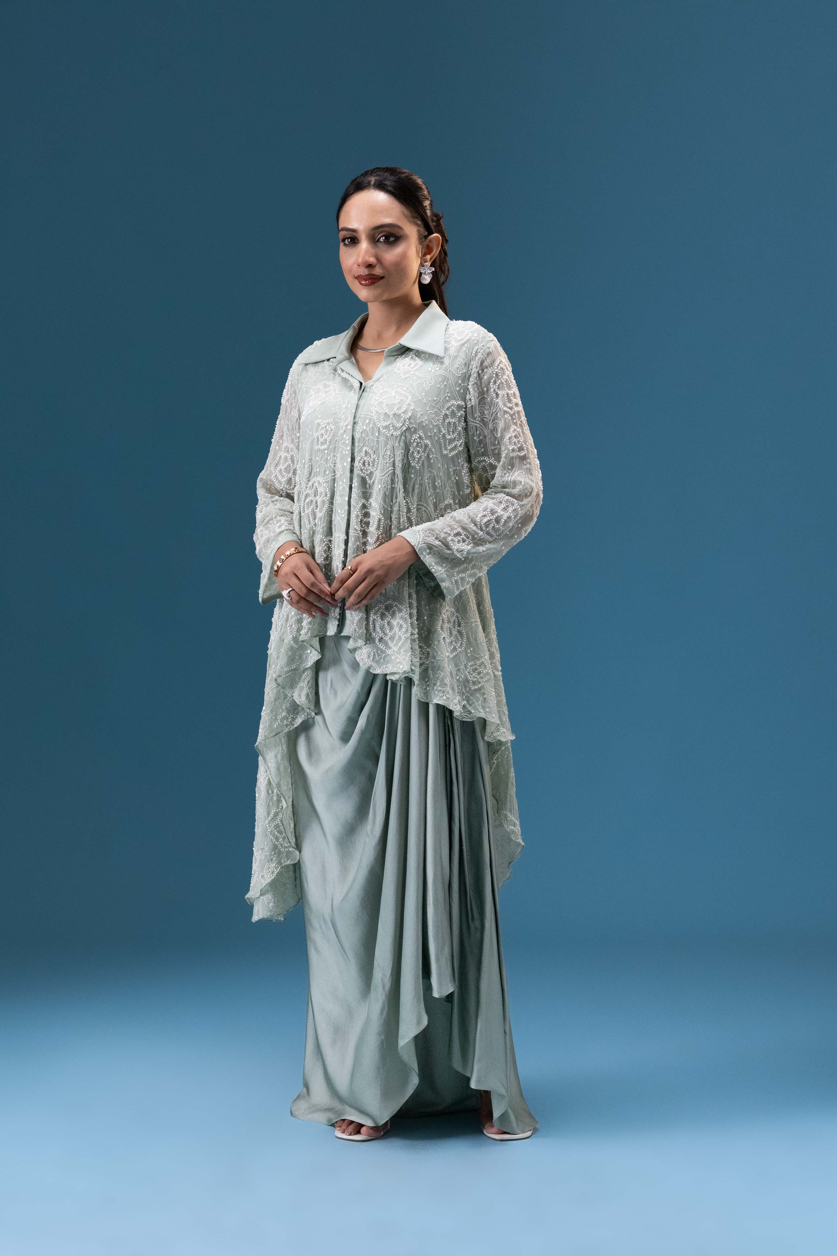 Sage Mist Drape Skirt Set