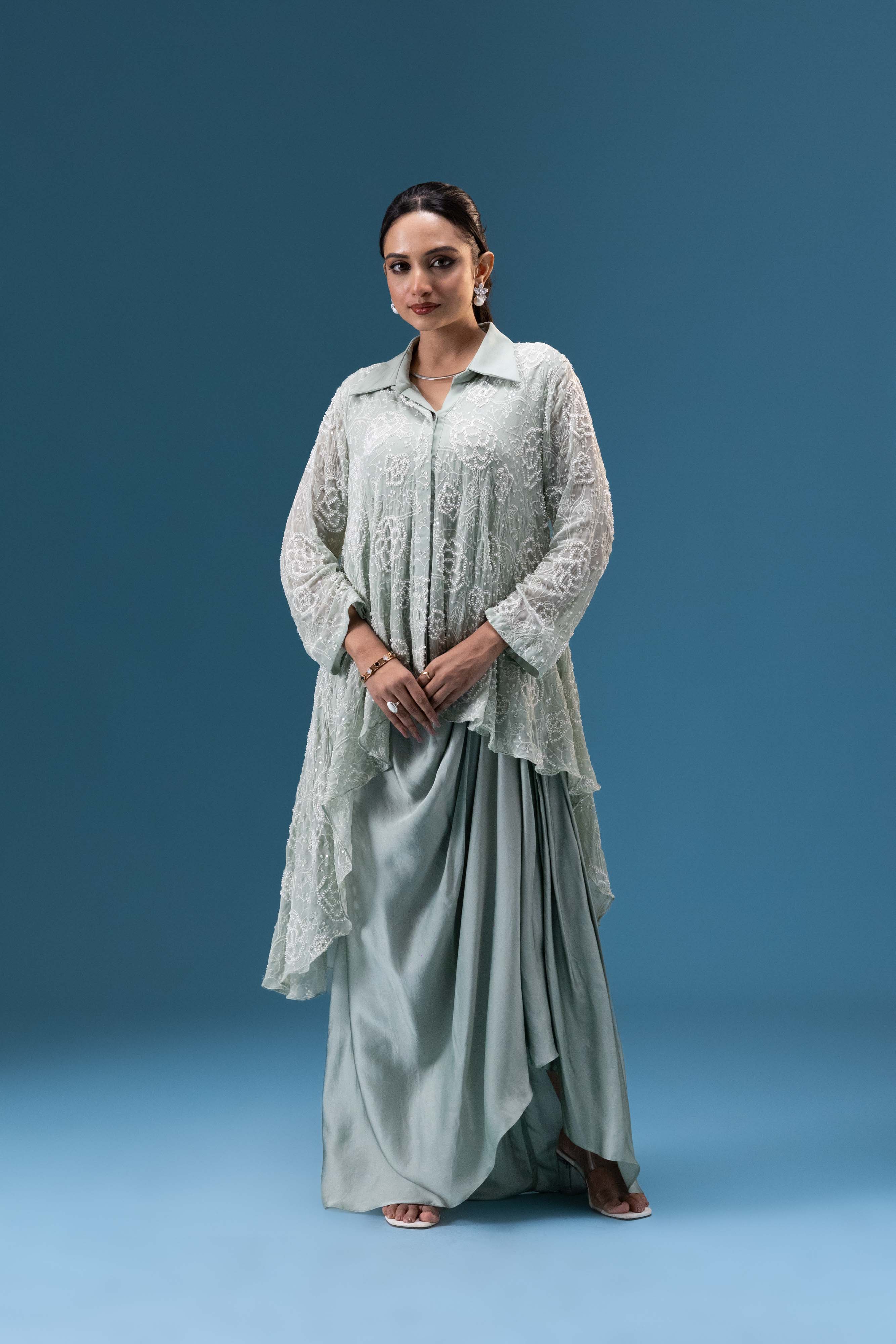 Sage Mist Drape Skirt Set