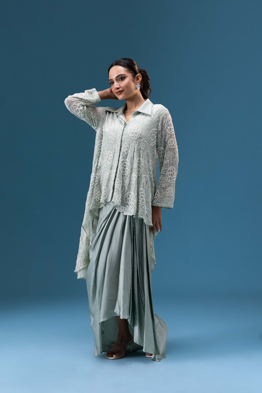 Sage Mist Drape Skirt Set