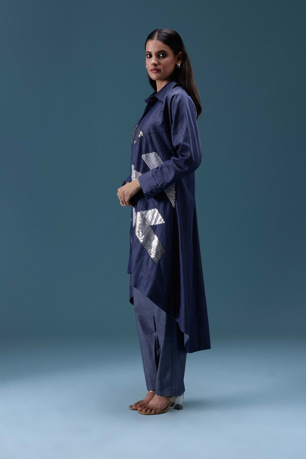 Navy Denim Geometric Sequin Co-ord Set