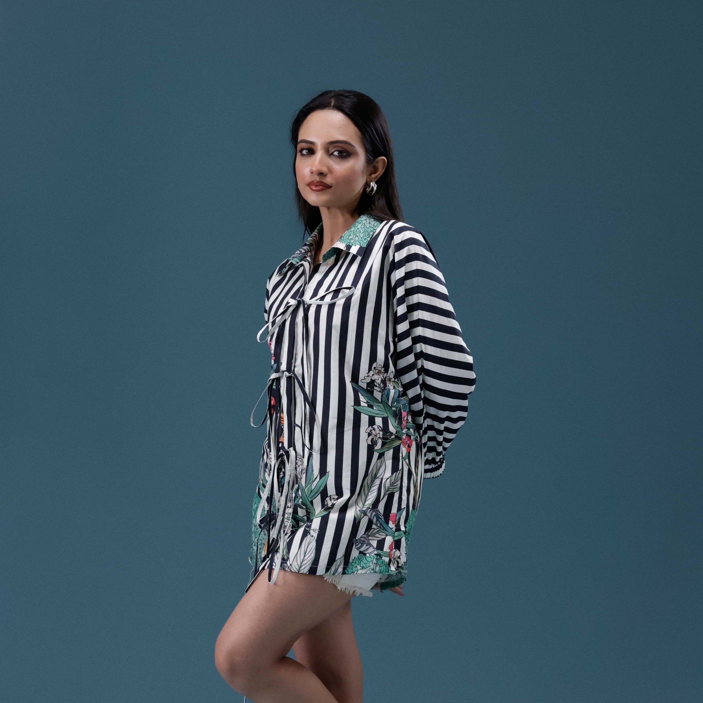 Botanical Stripe Tie-Up Shirt