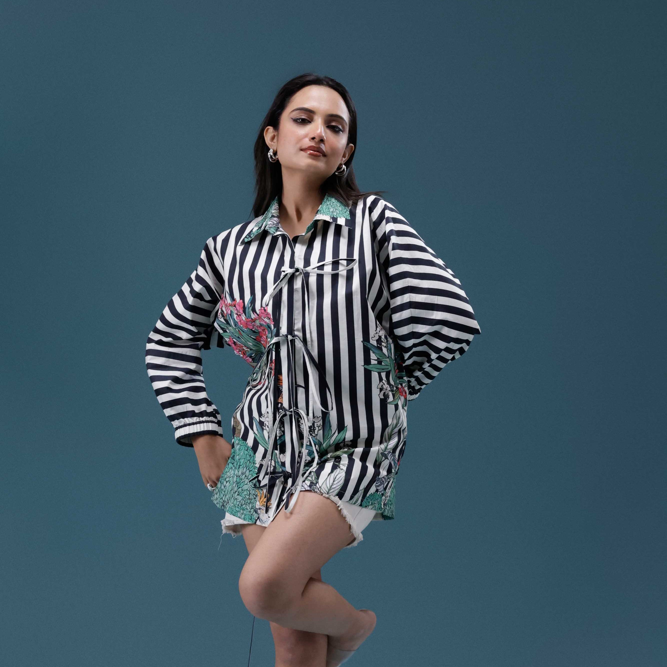 Botanical Stripe Tie-Up Shirt