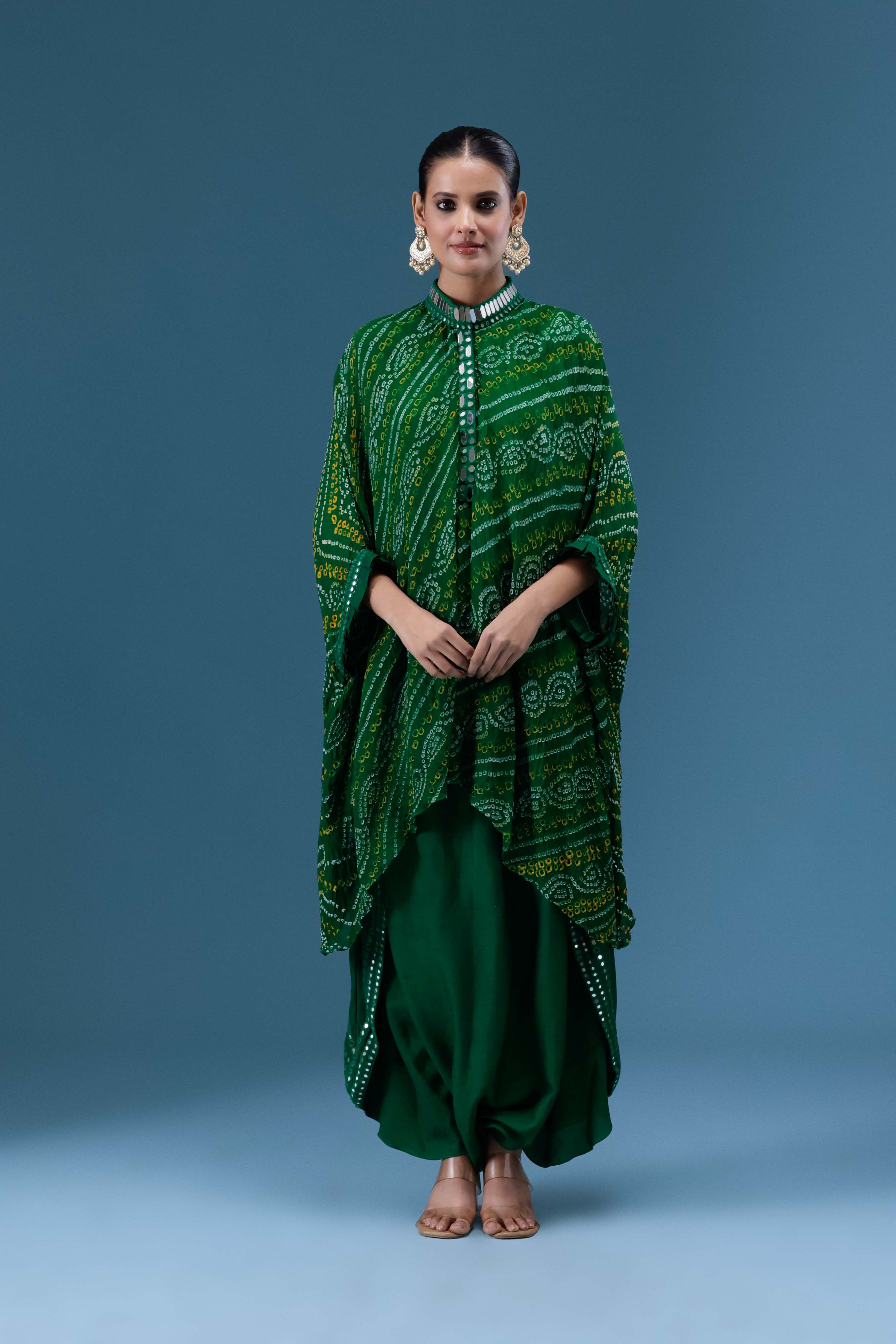 Zeenat Green Bandhani Mirror Work Set