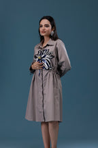 Grey Big Sequin Patch Shirt Dress