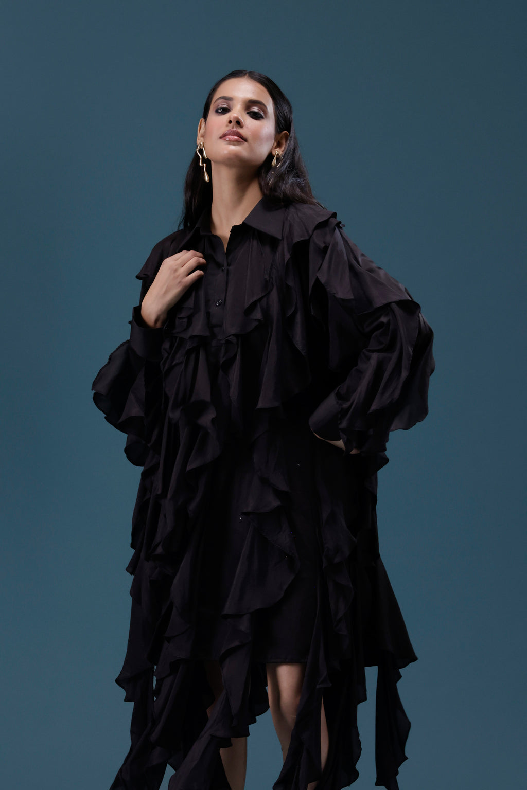 Black Ruffle Statement Dress