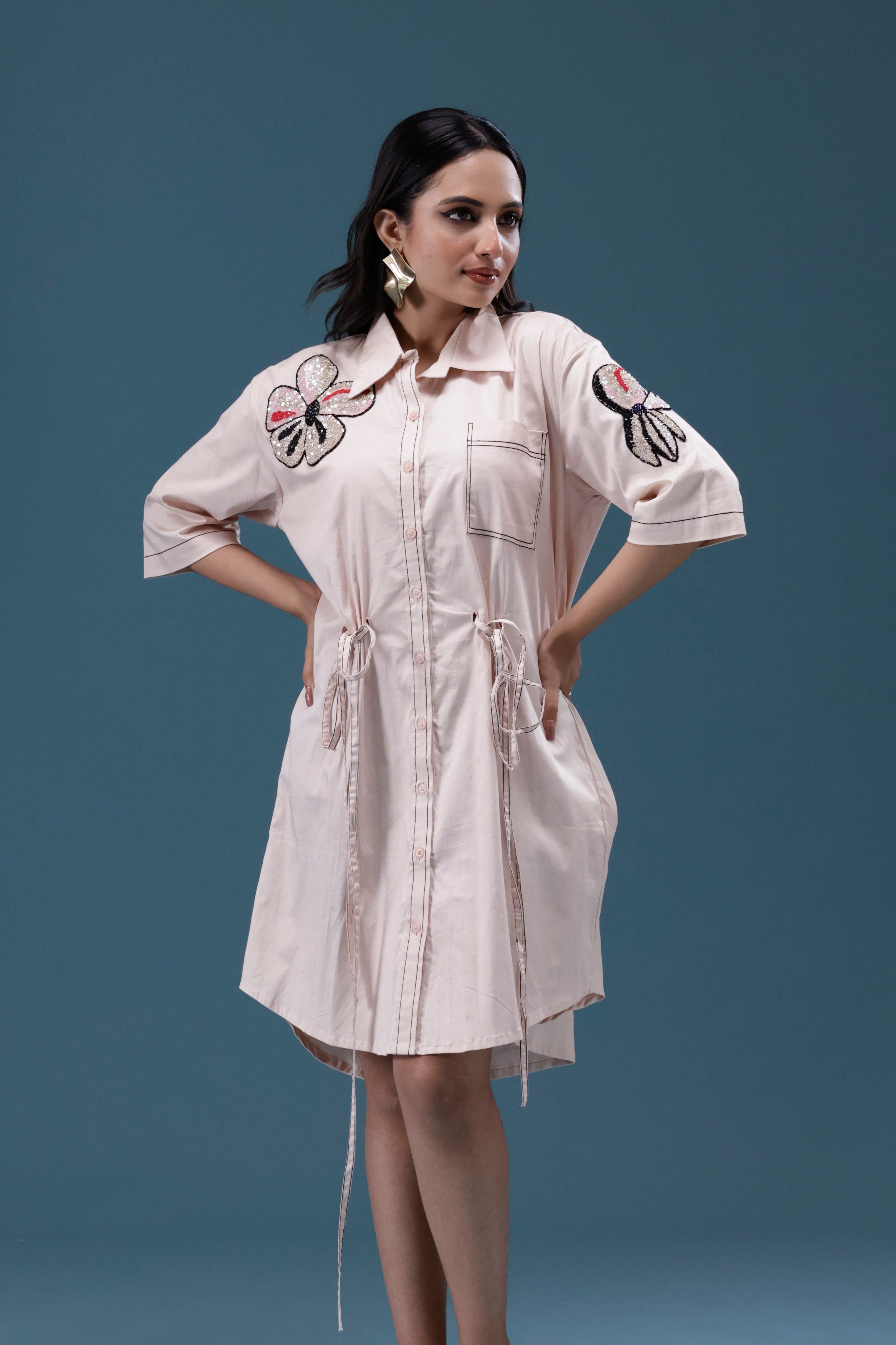 Blush Embroidered Shirt Dress