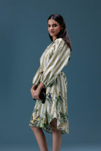 Green Stripe Printed Shirt Dress