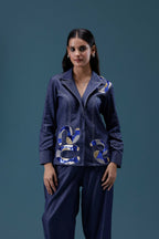 Navy Denim Embellished Co-ord Set