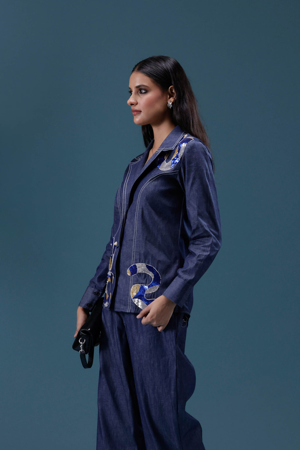 Navy Denim Embellished Co-ord Set