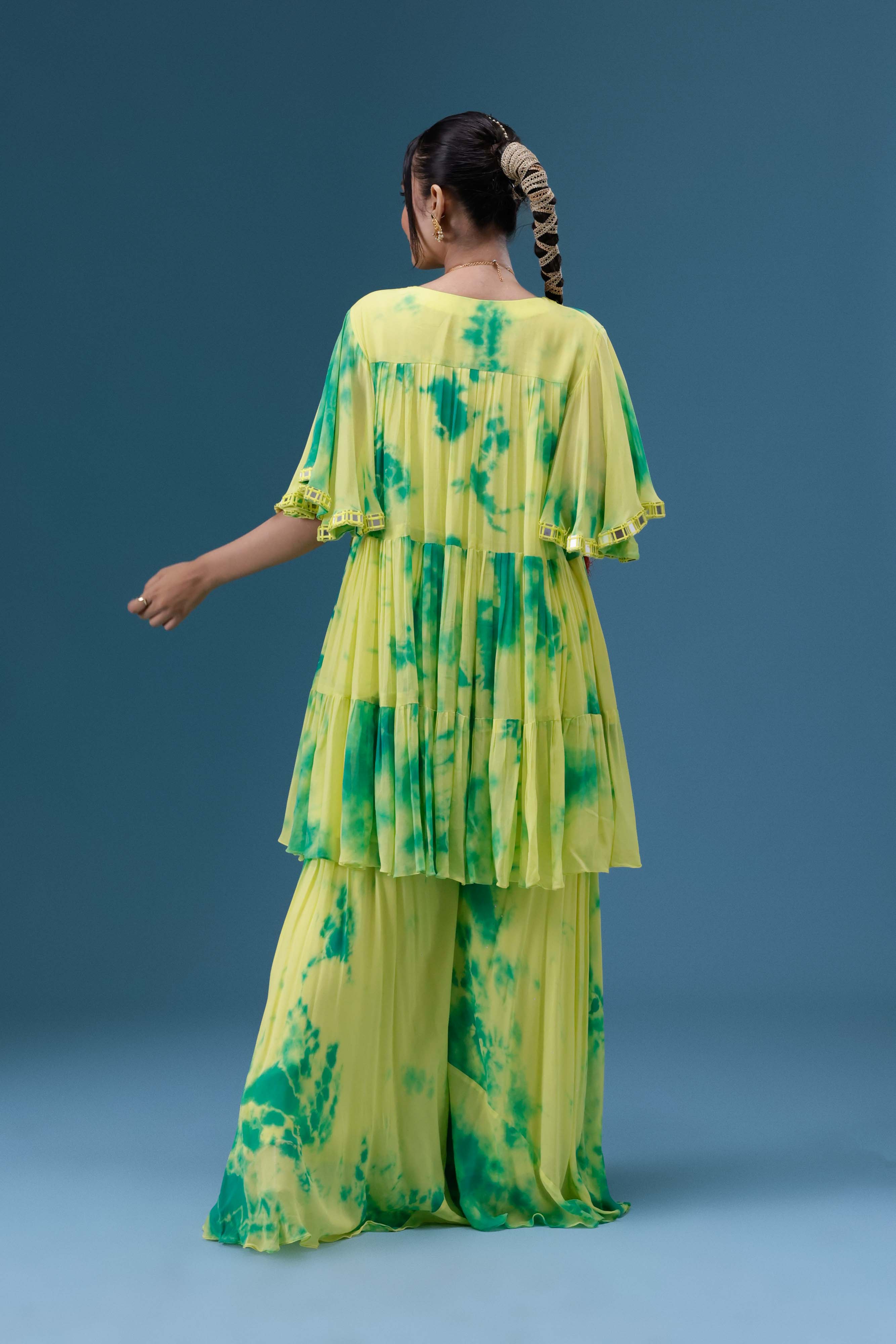 Rangrez Lime Tie-Dye Tiered Set