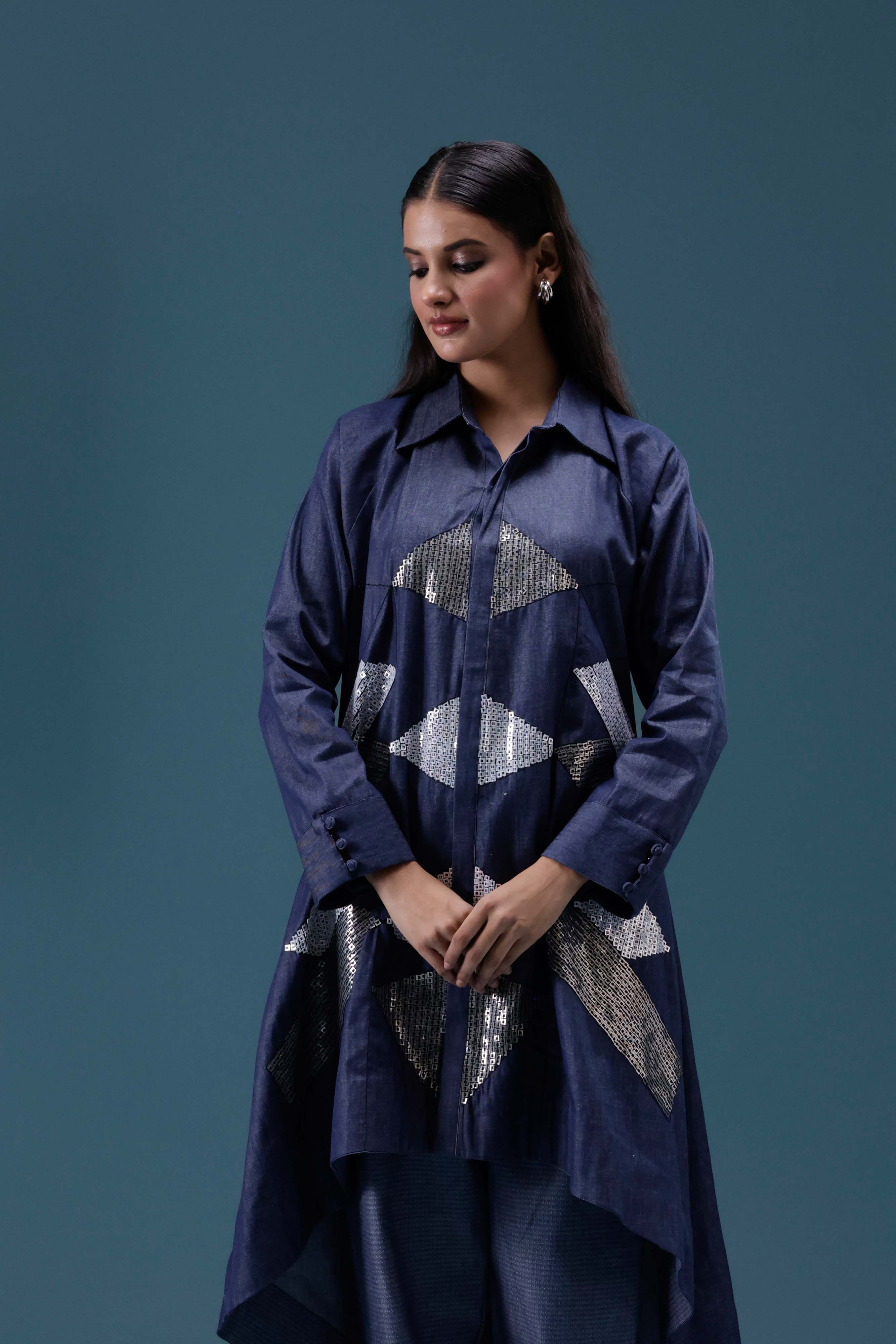 Navy Denim Geometric Sequin Co-ord Set