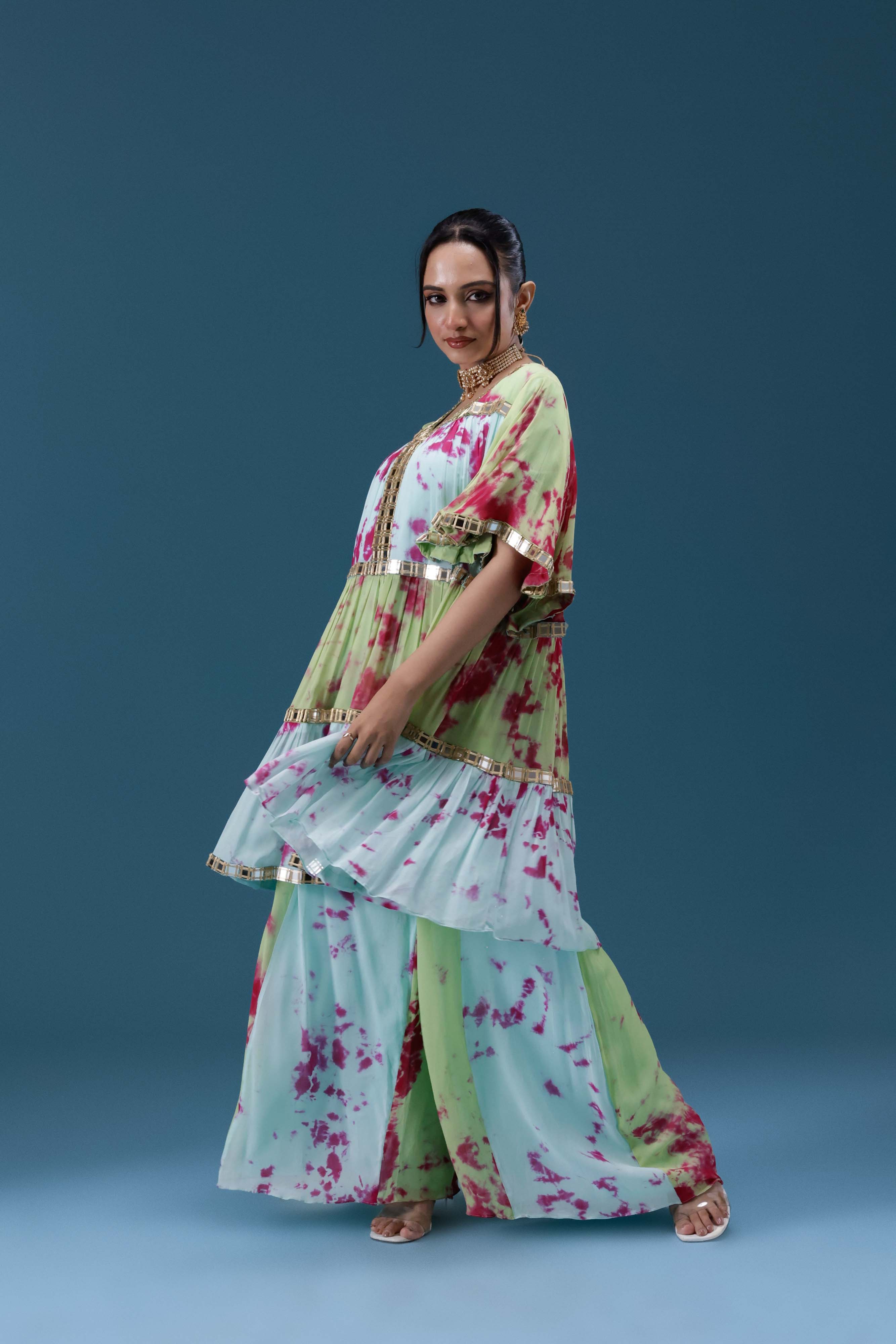 Rangrez Pastel Tie-Dye Tiered Set