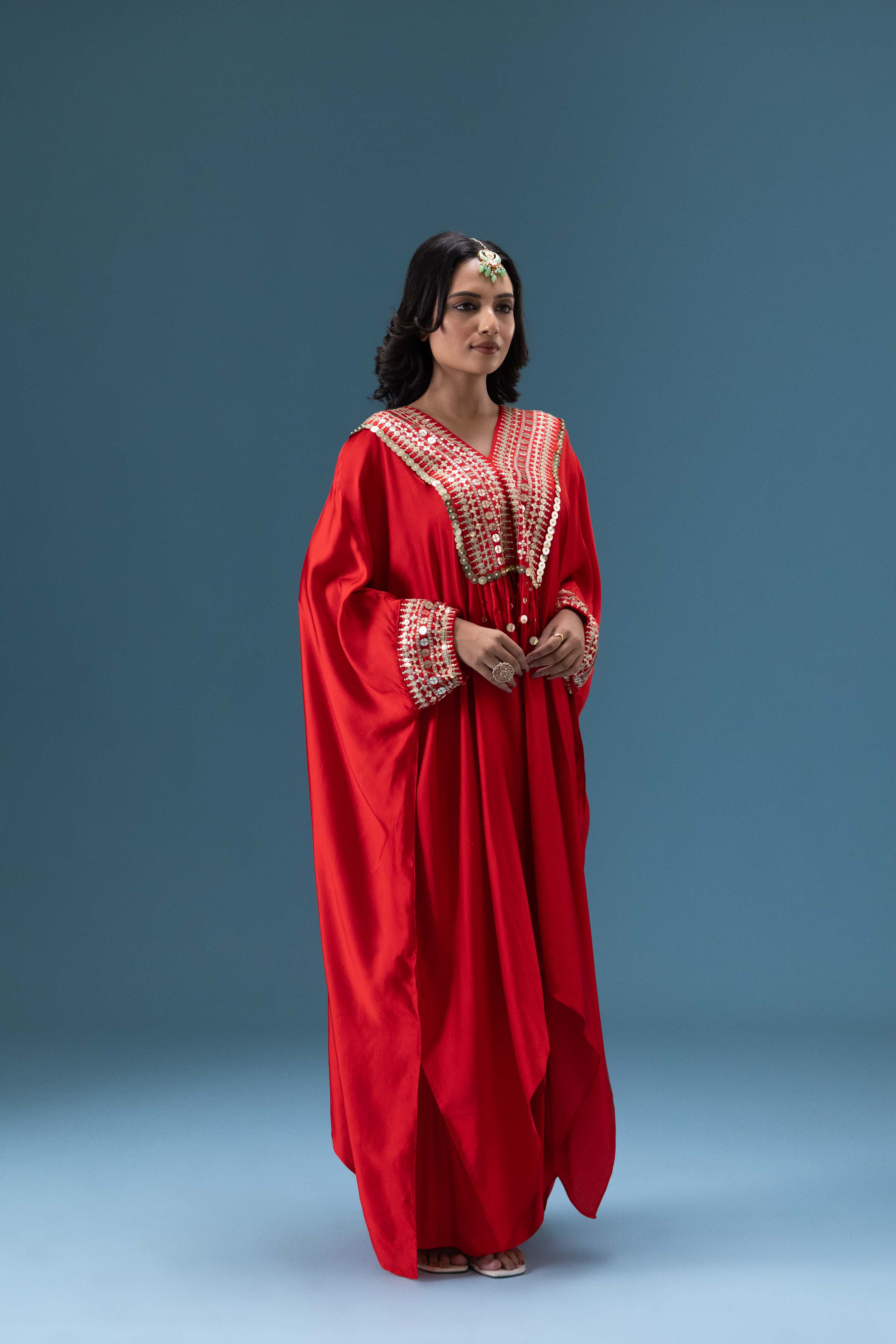 Zehra Crimson Kaftan & Dhoti Skirt Set