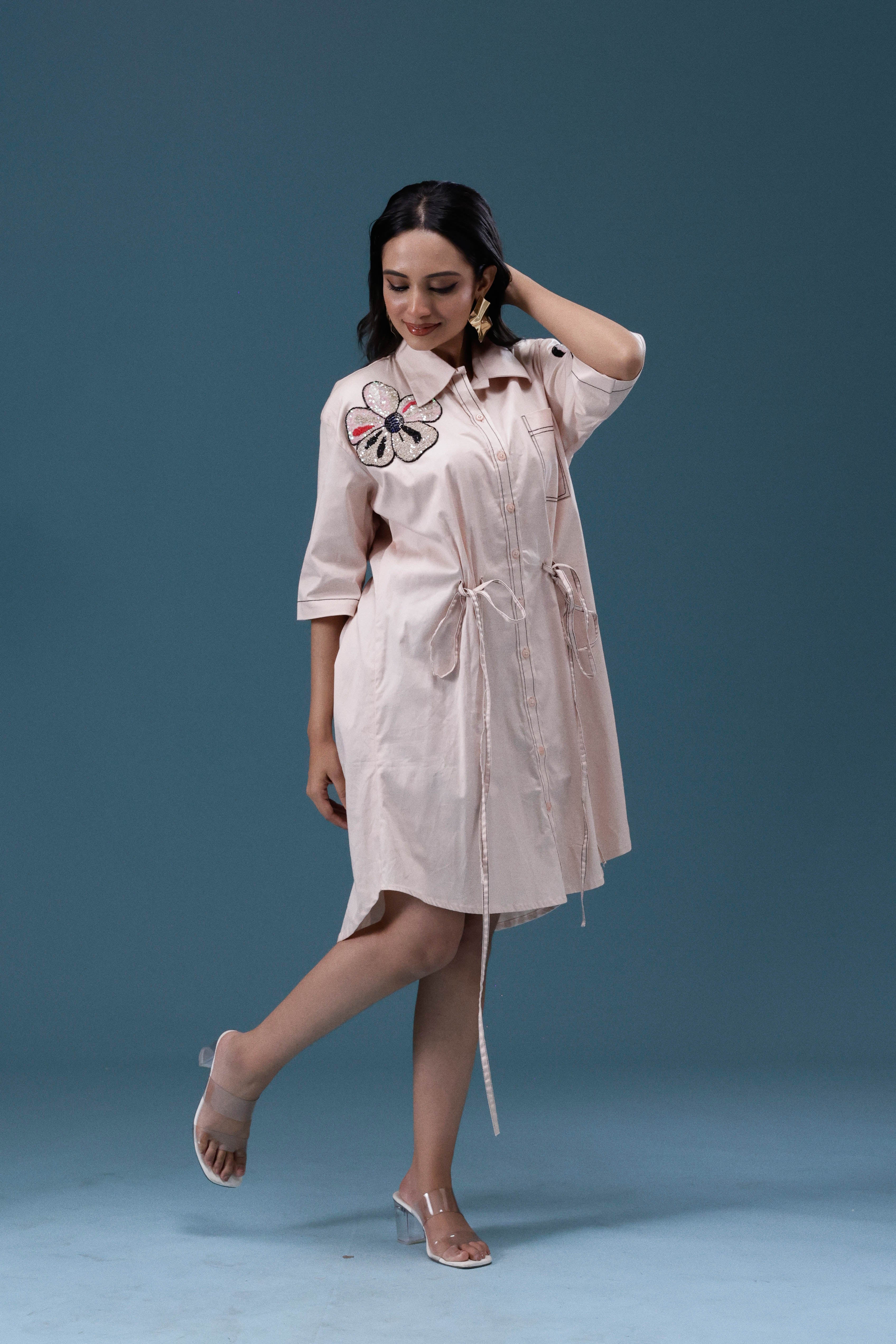 Blush Embroidered Shirt Dress