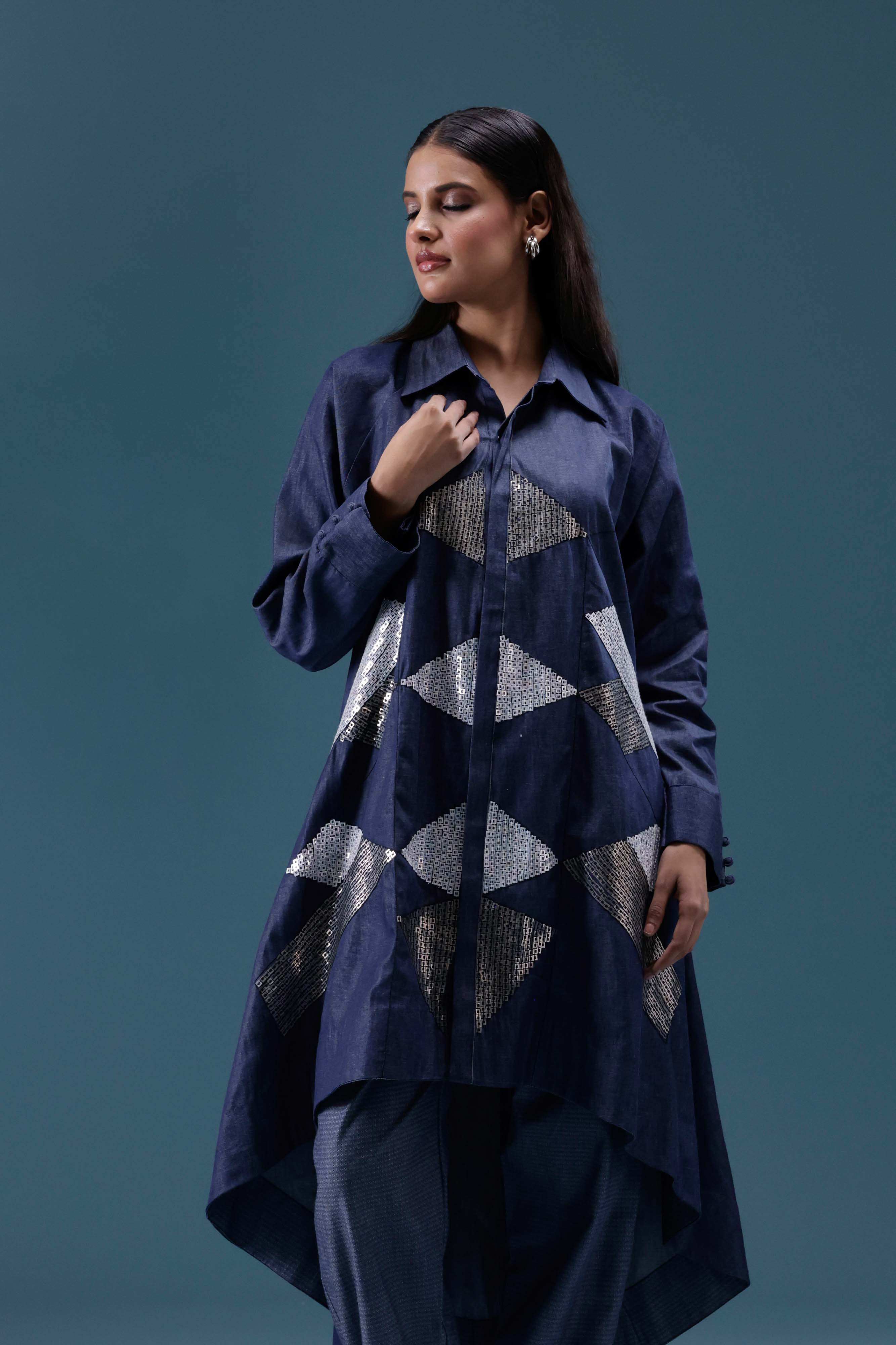 Navy Denim Geometric Sequin Co-ord Set