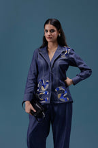 Navy Denim Embellished Co-ord Set