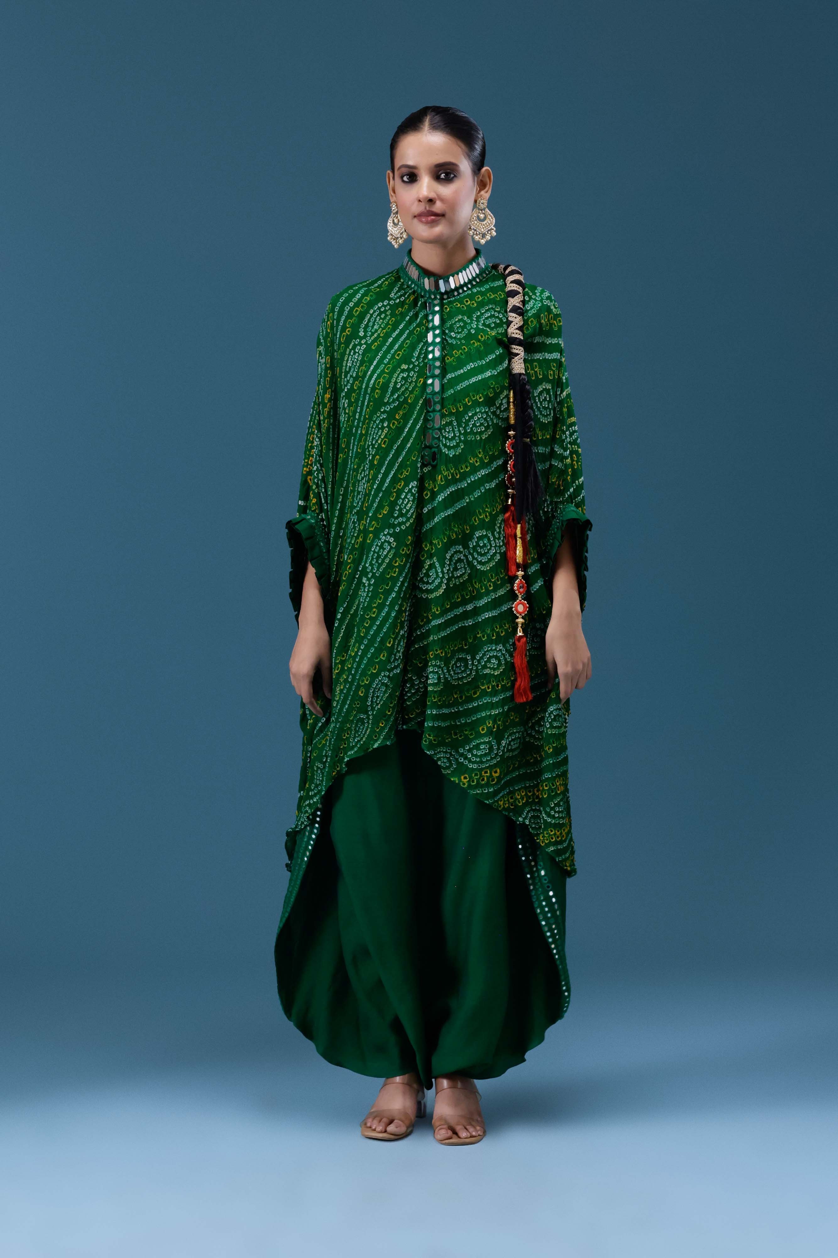 Zeenat Green Bandhani Mirror Work Set