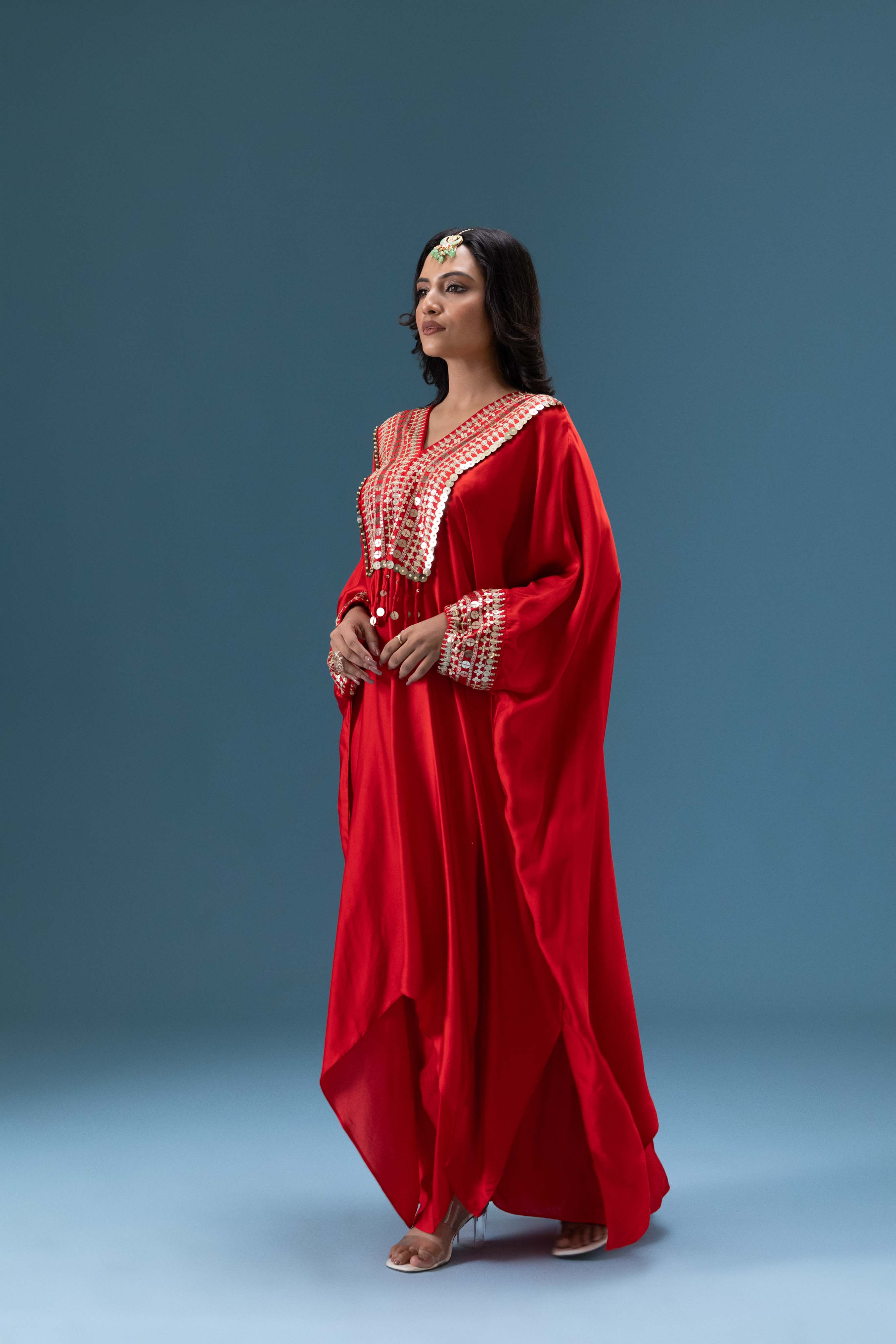 Zehra Crimson Kaftan & Dhoti Skirt Set
