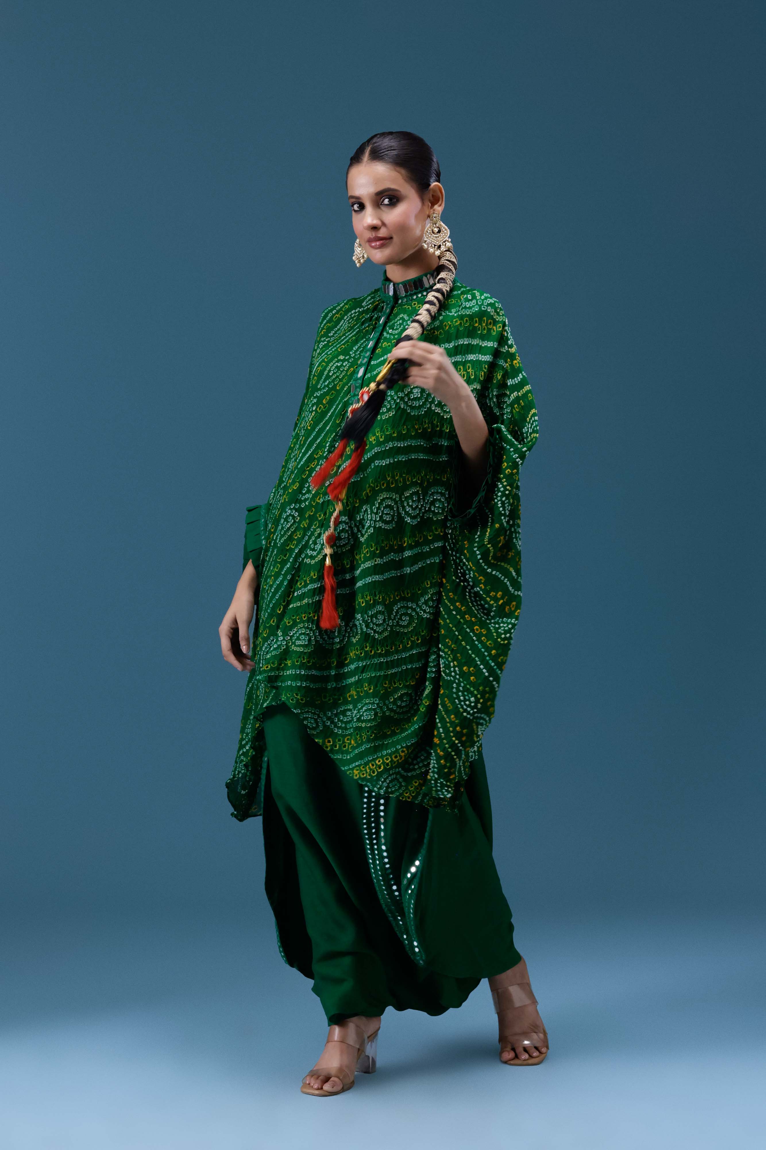 Zeenat Green Bandhani Mirror Work Set