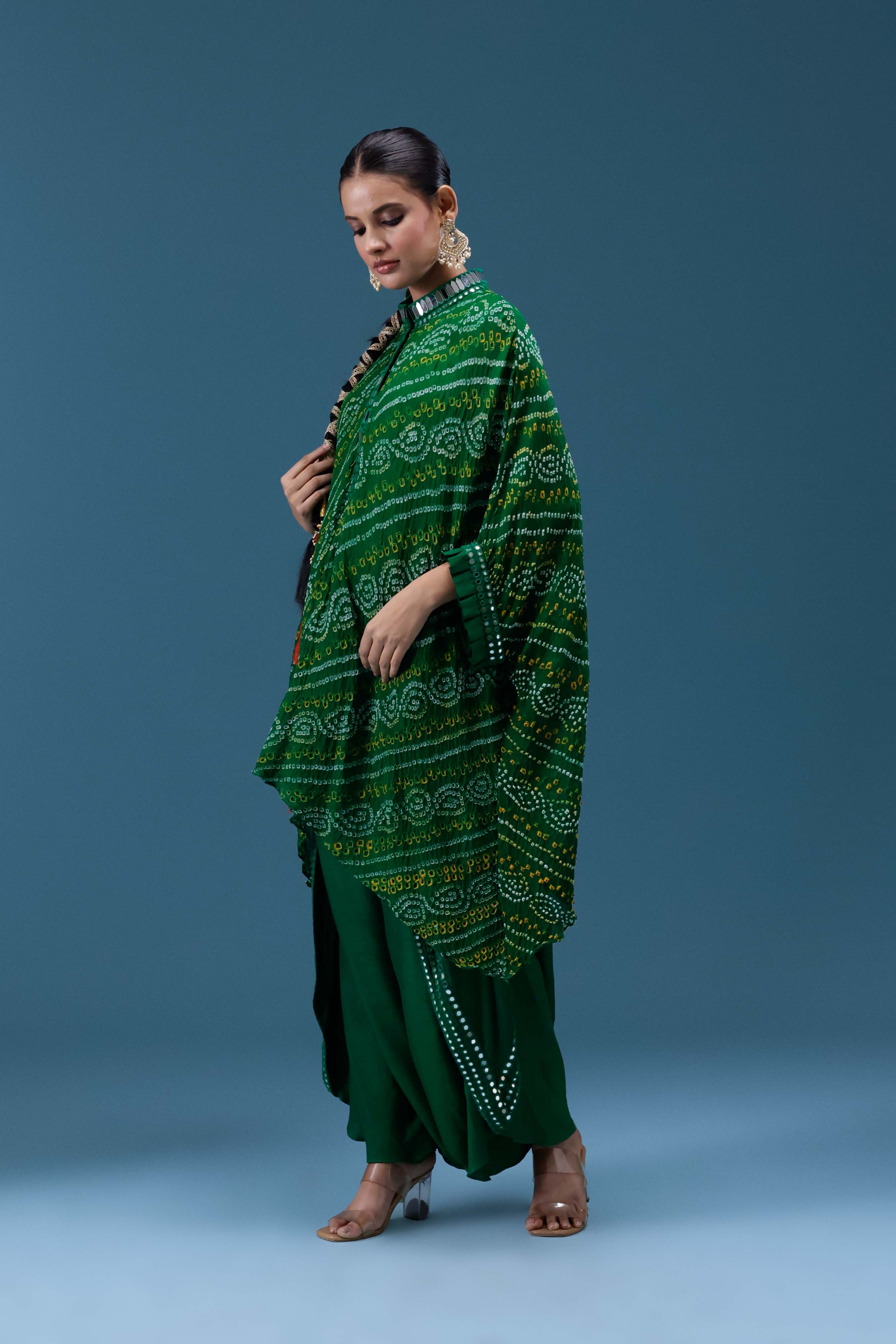 Zeenat Green Bandhani Mirror Work Set