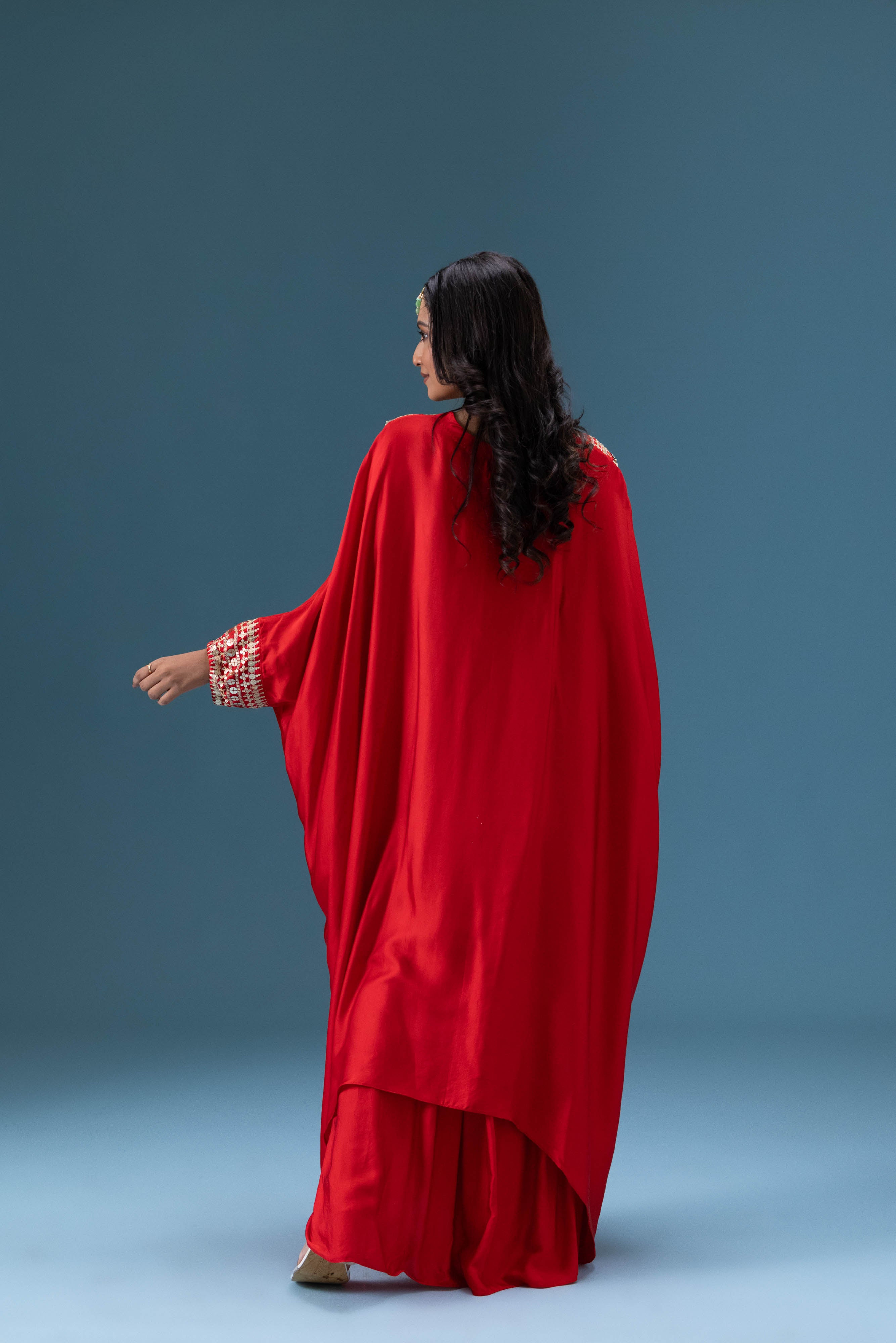 Zehra Crimson Kaftan & Dhoti Skirt Set