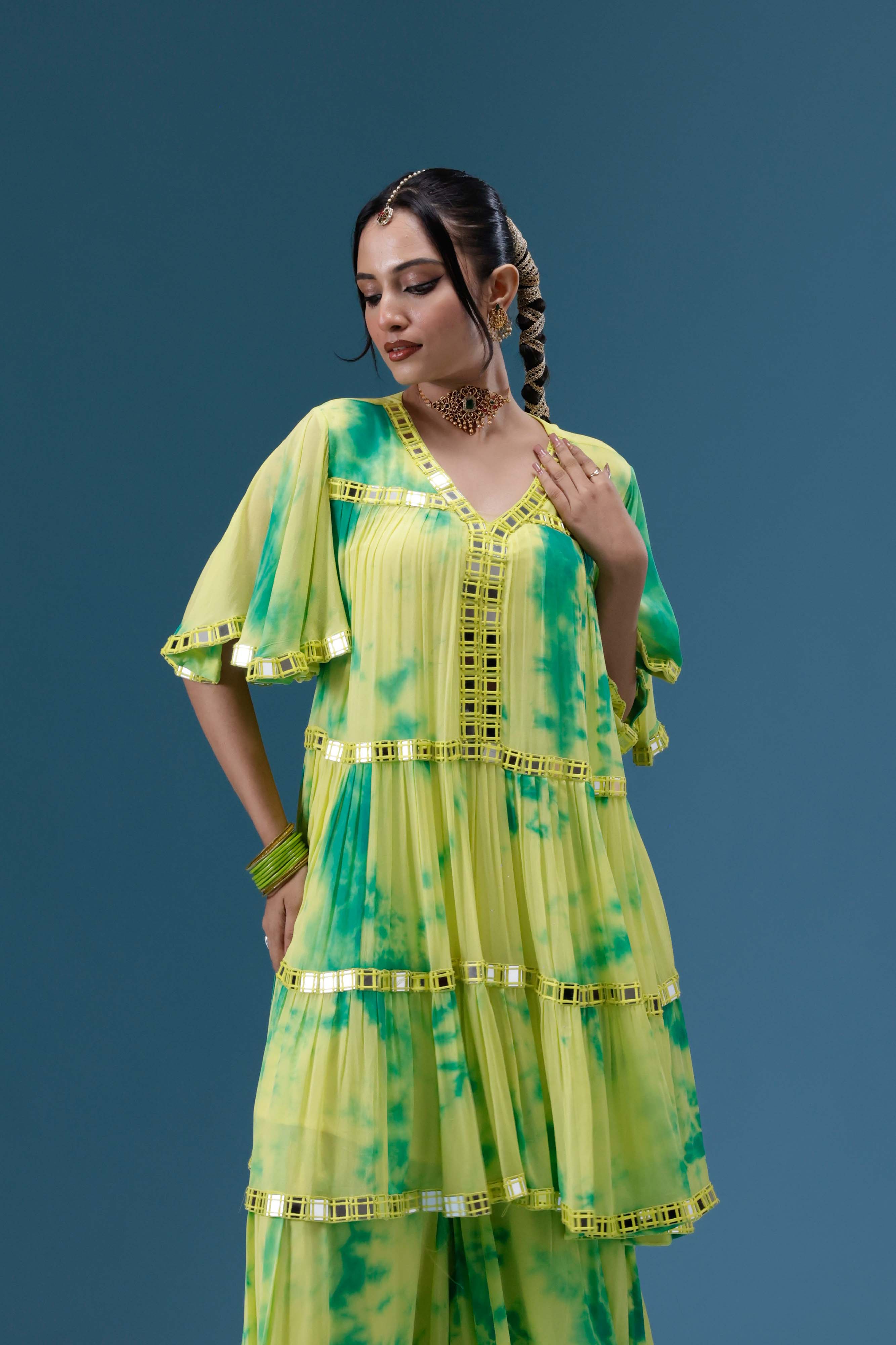Rangrez Lime Tie-Dye Tiered Set