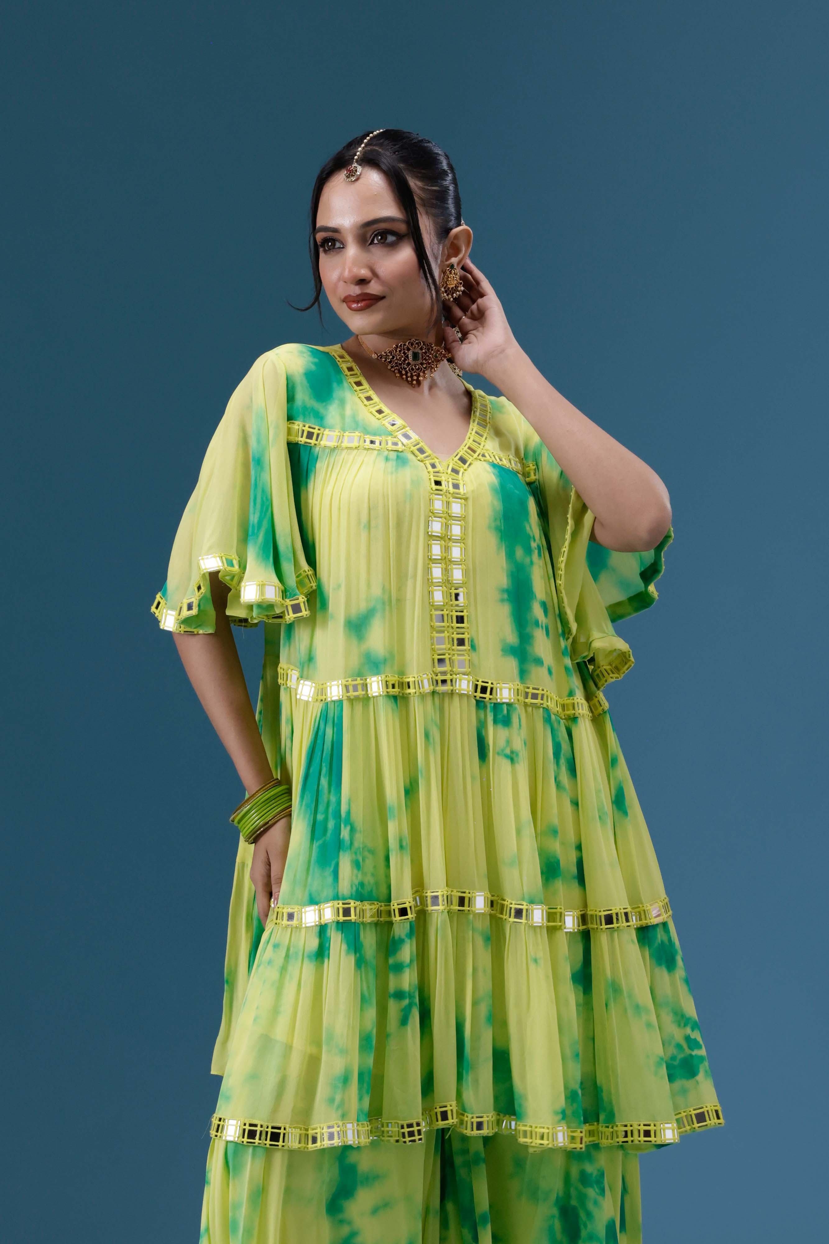 Rangrez Lime Tie-Dye Tiered Set