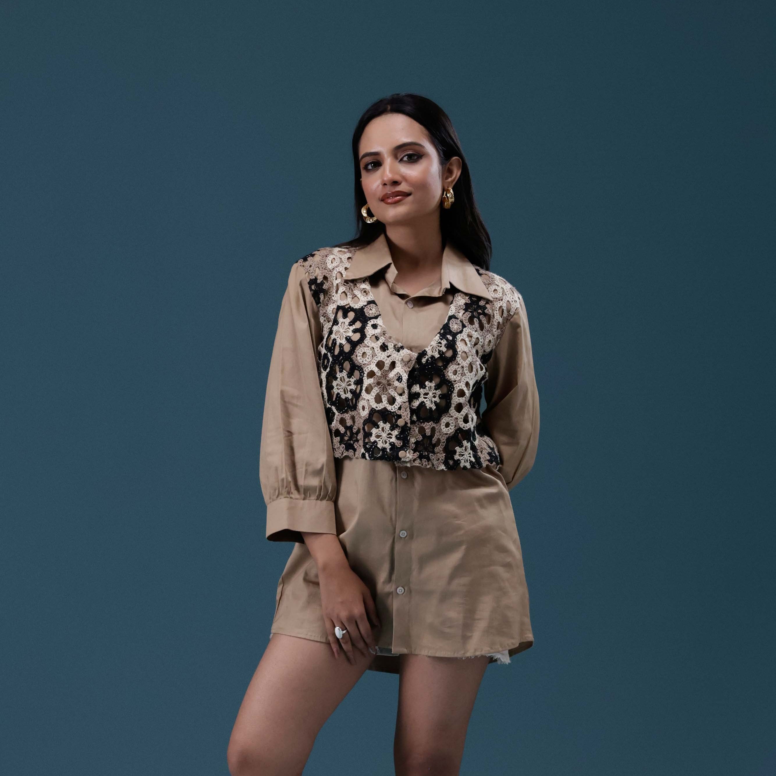 Crochet Vest Overlay Shirt