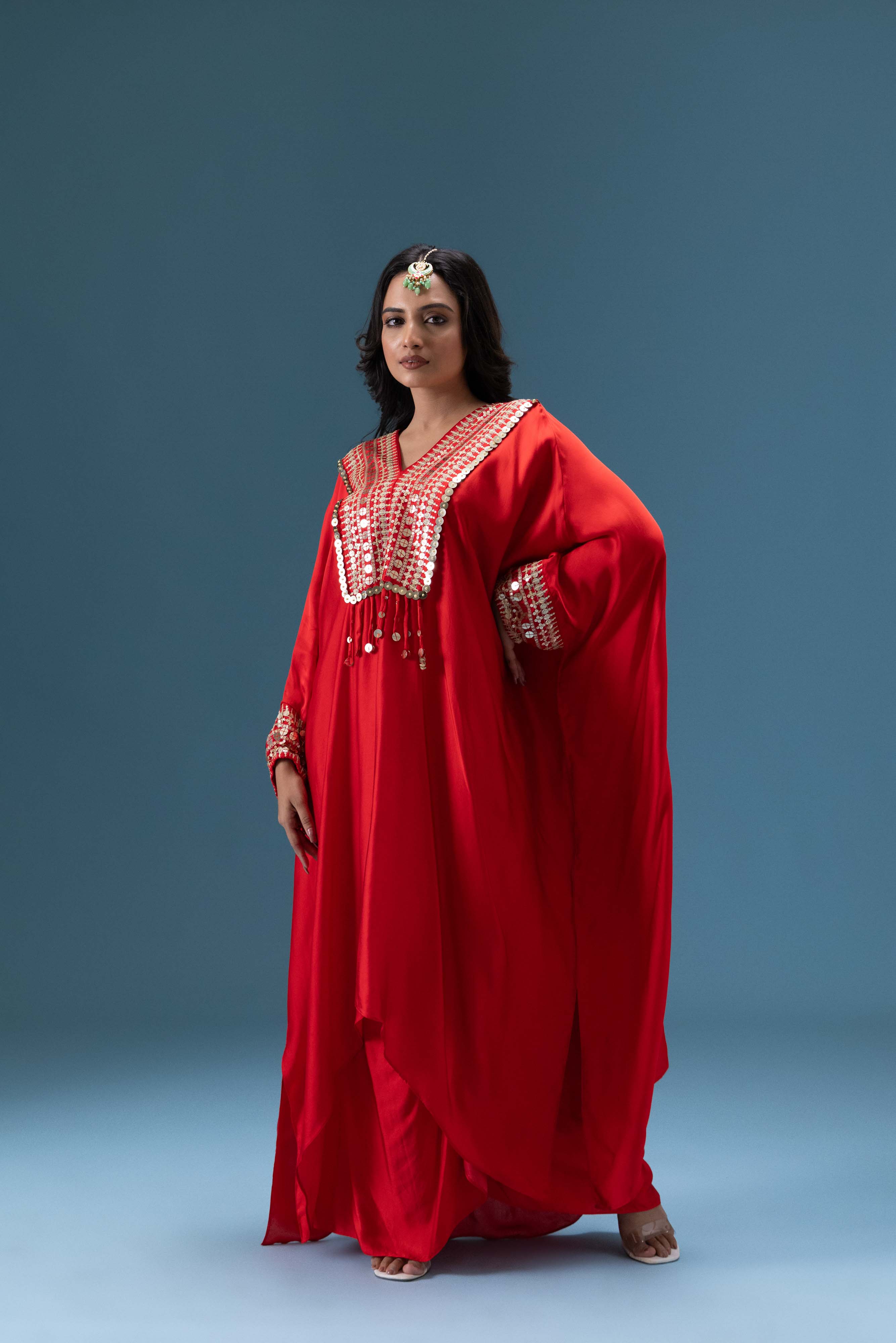 Zehra Crimson Kaftan & Dhoti Skirt Set