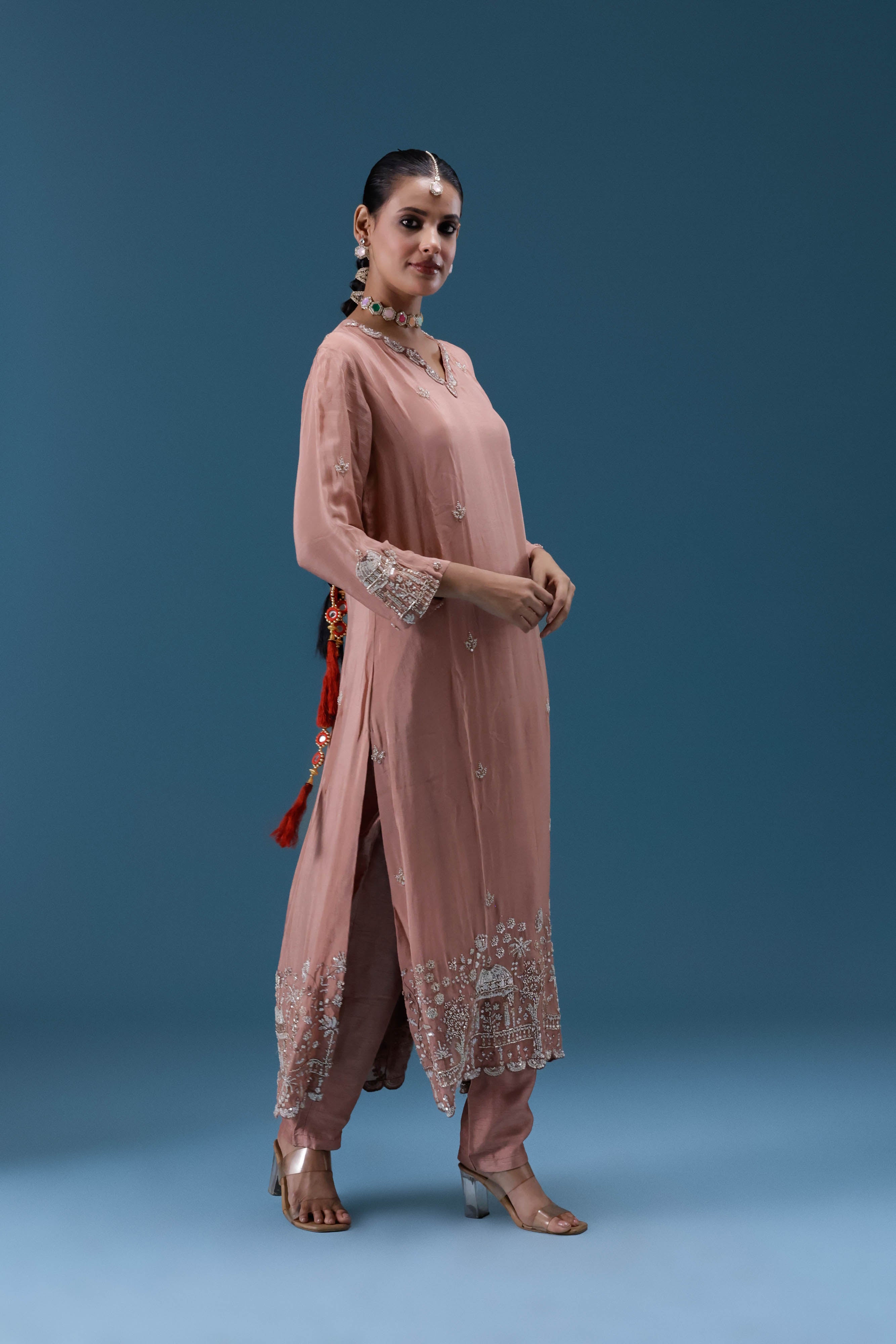 Gulnaar Blush Embroidered Kurta Set