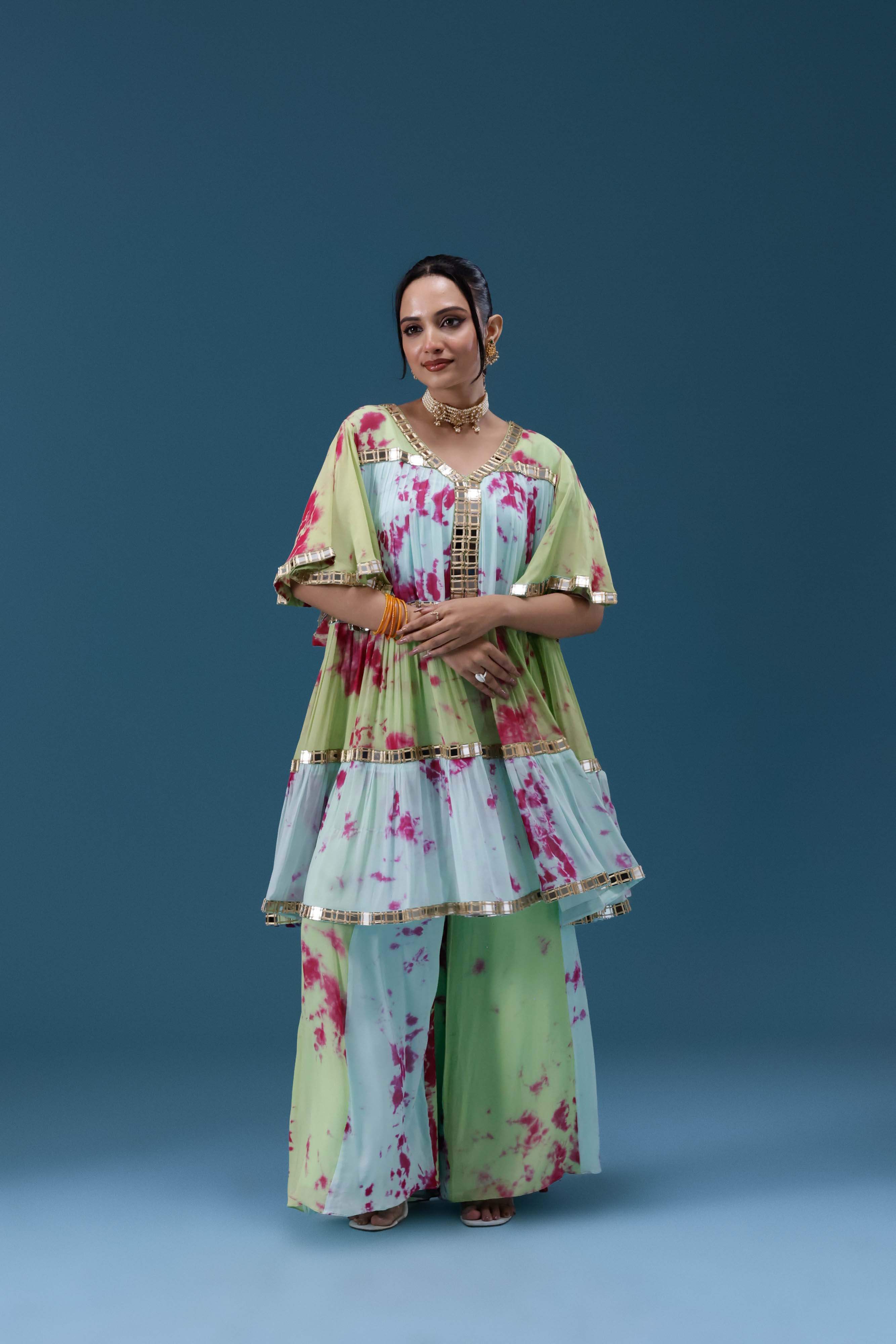 Rangrez Pastel Tie-Dye Tiered Set