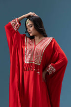 Zehra Crimson Kaftan & Dhoti Skirt Set