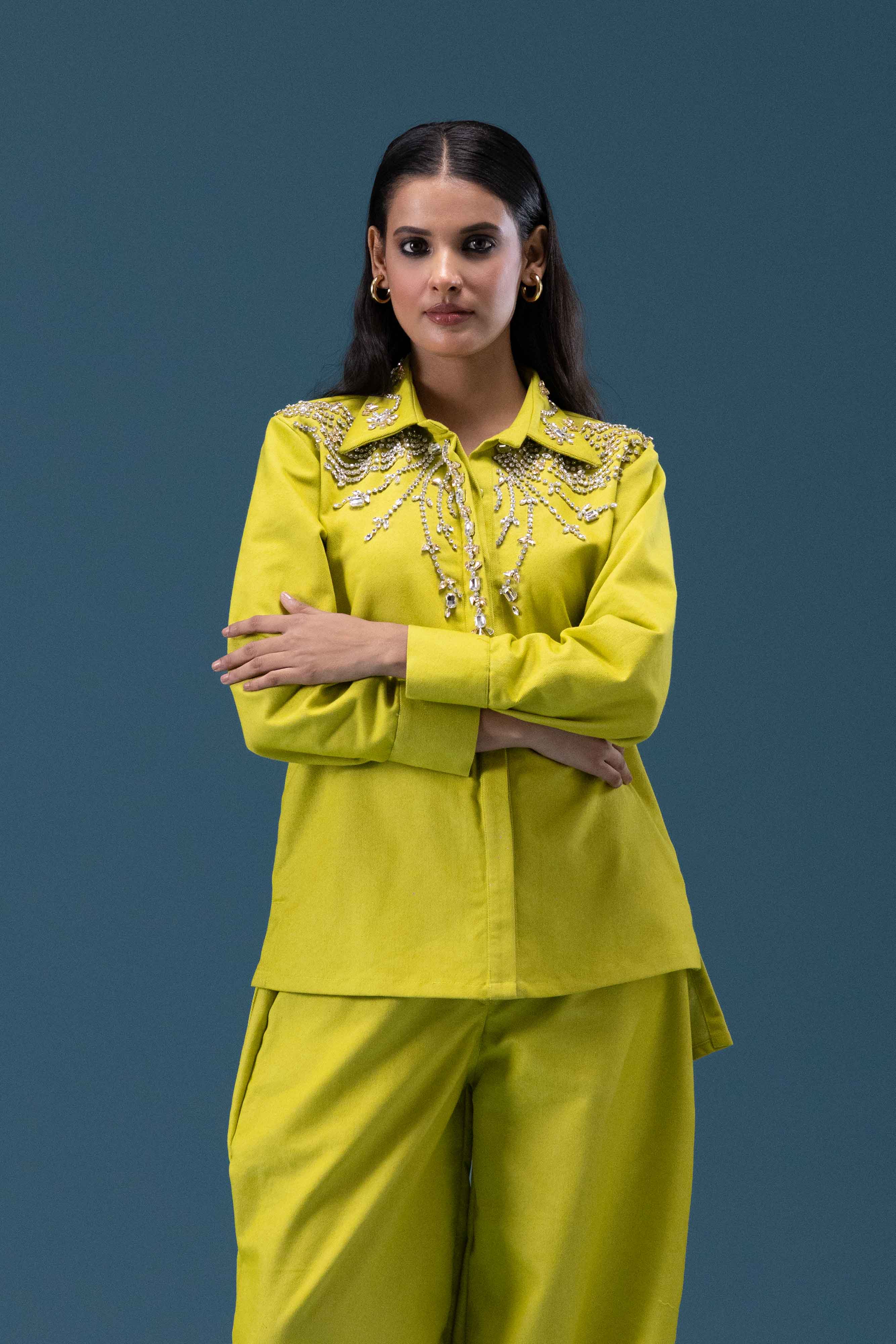 Lime Green Hand Embellished Co-ord Set