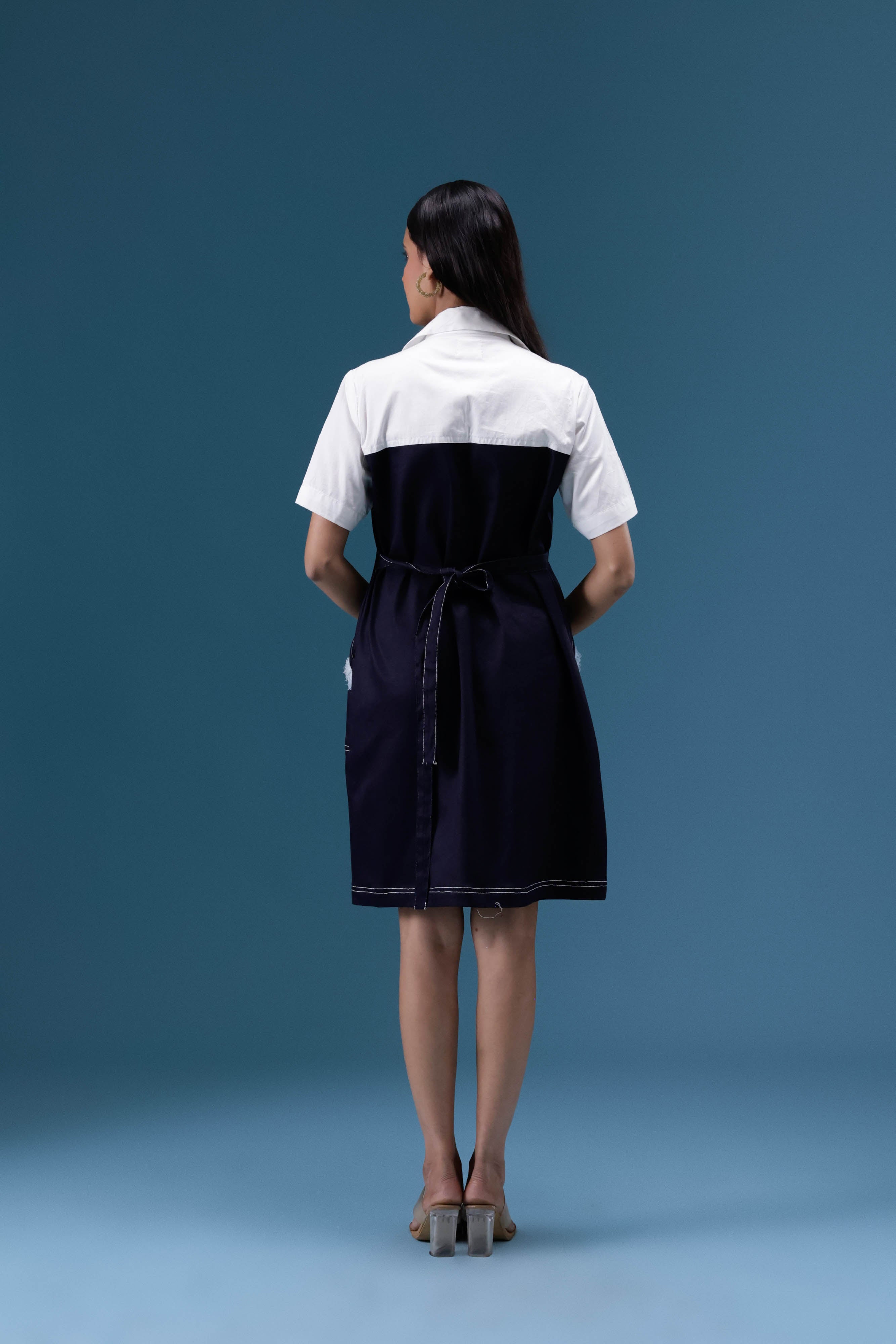 Elara Navy Shirt Dress