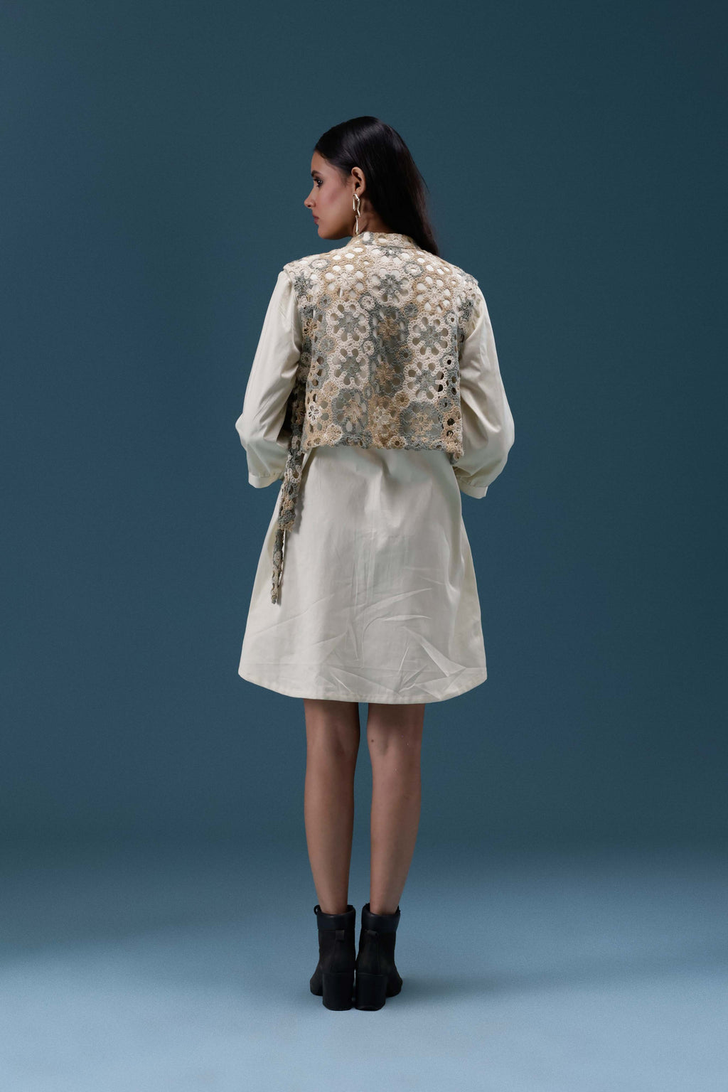 Ivory Crochet Layered Shirt Dress