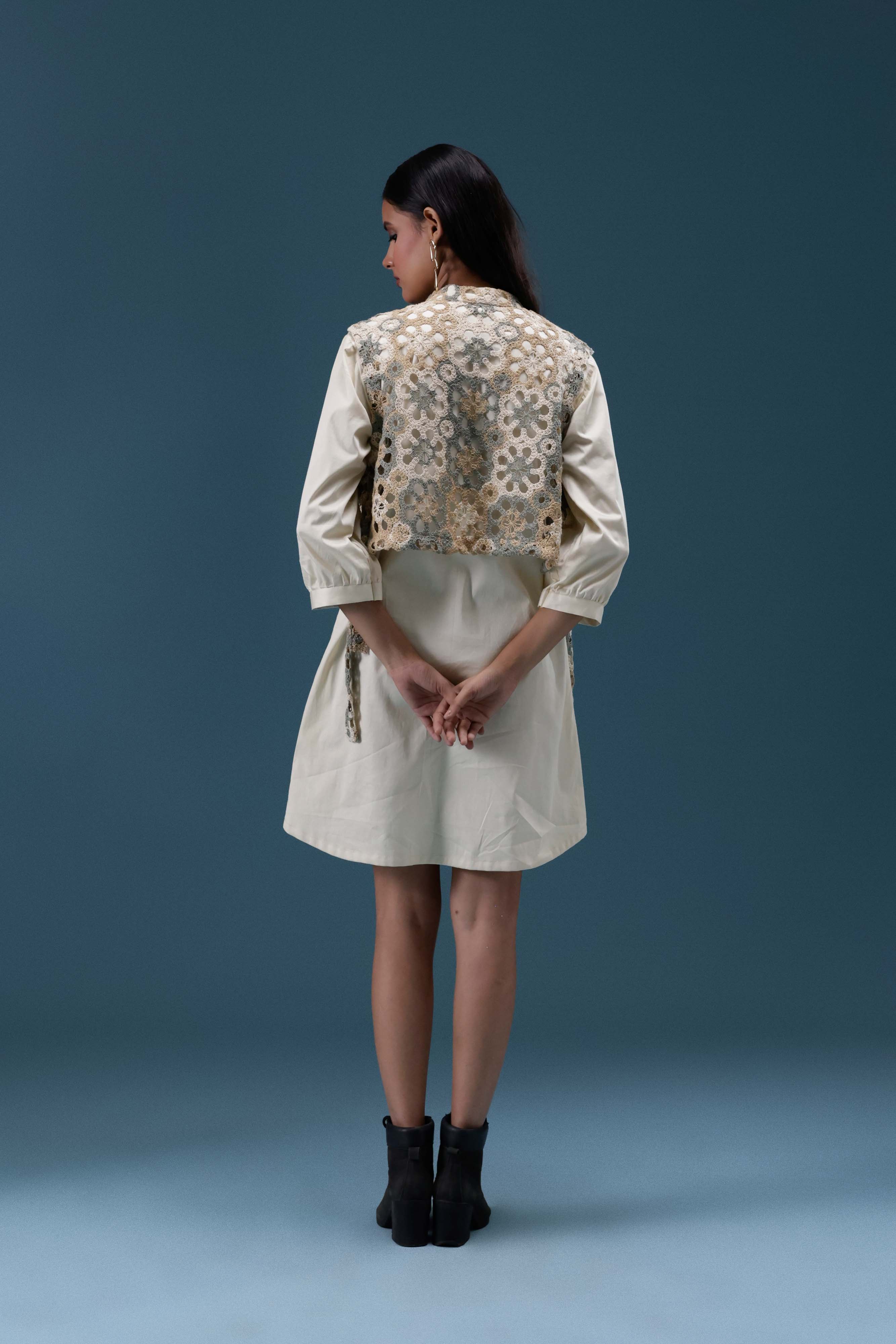 Ivory Crochet Layered Shirt Dress