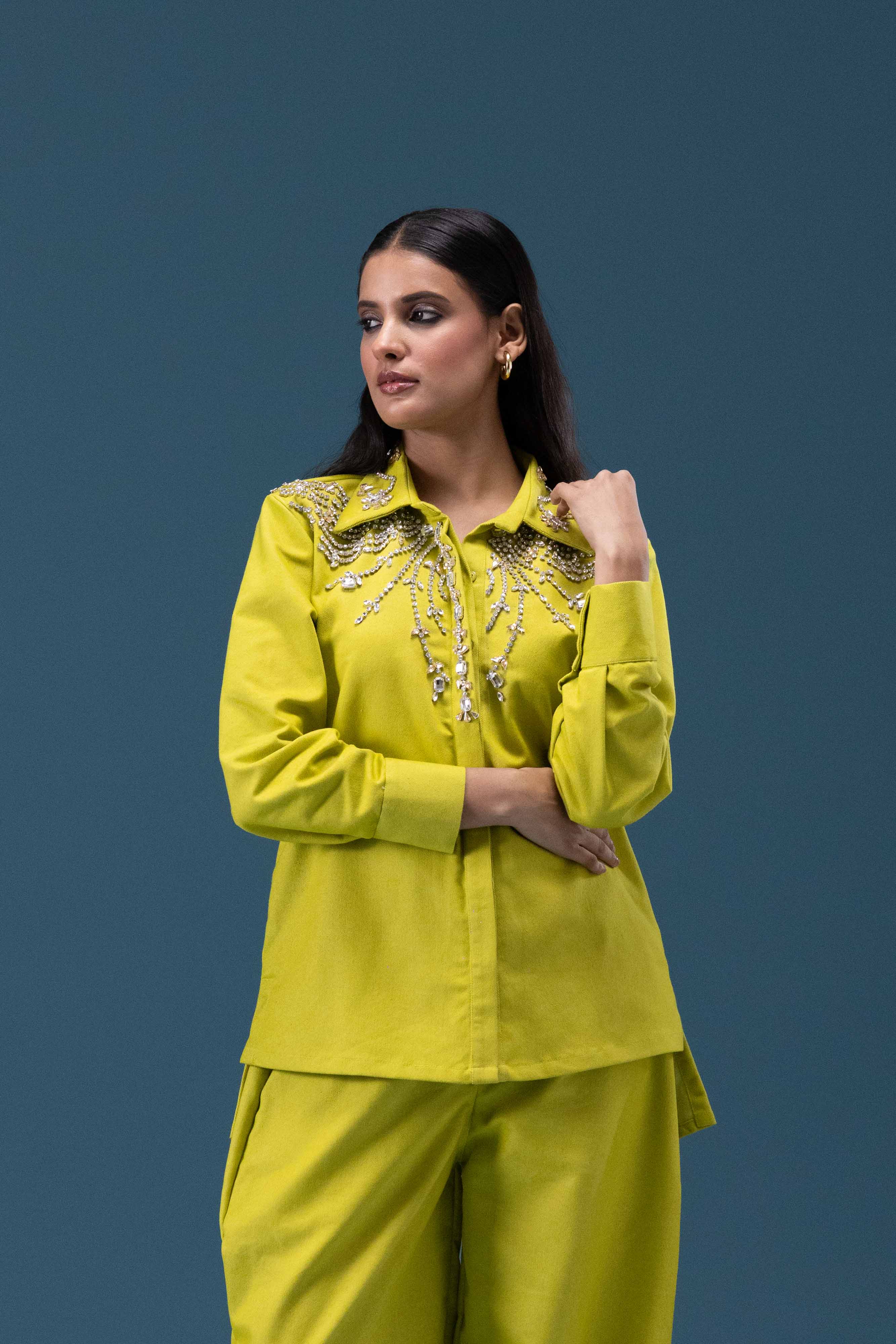 Lime Green Hand Embellished Co-ord Set