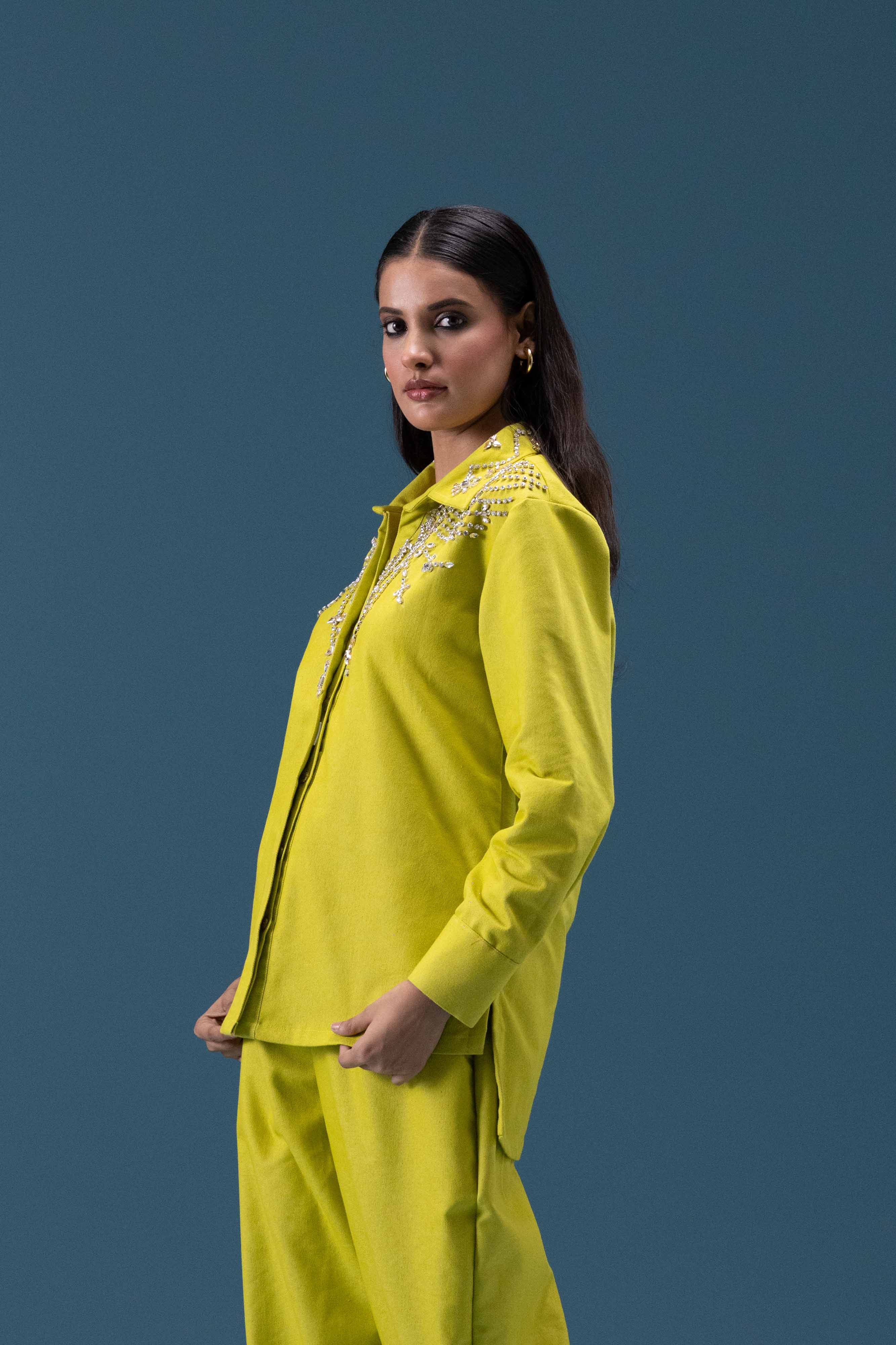 Lime Green Hand Embellished Co-ord Set