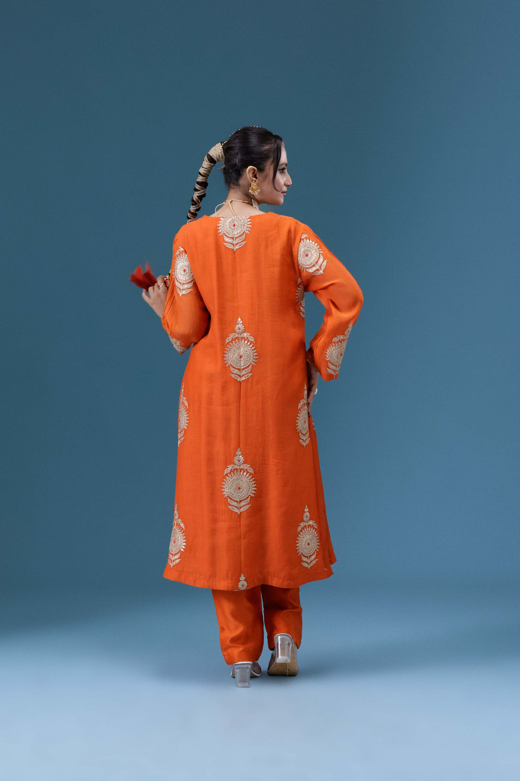 Surkh Orange Embroidered Kurta Set