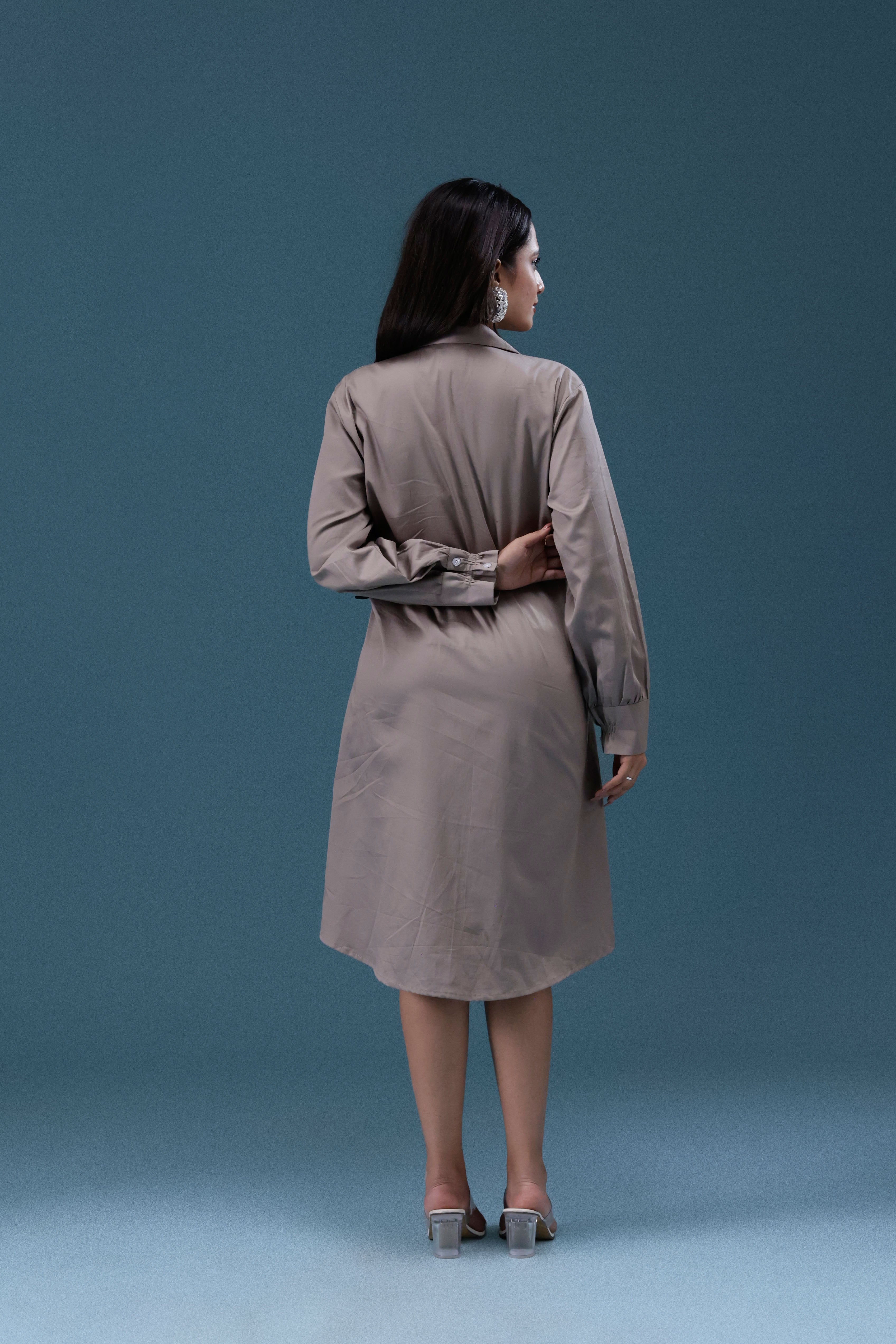 Grey Big Sequin Patch Shirt Dress